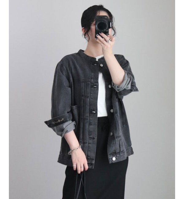 Lbc with Life「ＬＢＣデニムノーカラージャケット」|ブルゾン・スタジャン|ブラック