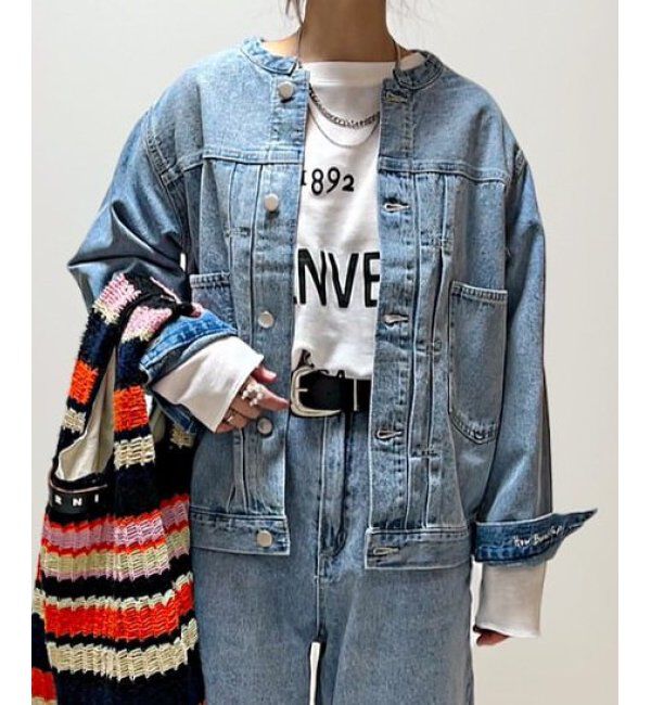 Lbc with Life「ＬＢＣデニムノーカラージャケット」|ブルゾン・スタジャン|