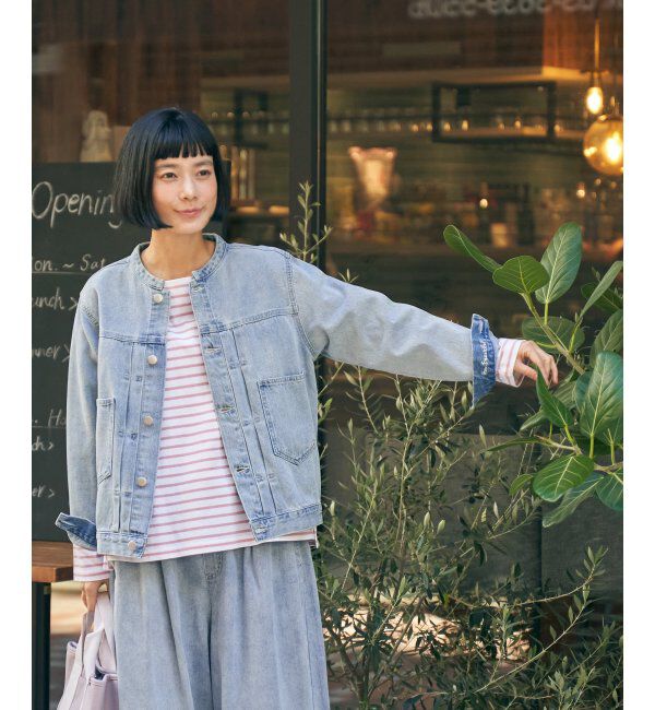 Lbc with Life「ＬＢＣデニムノーカラージャケット」|ブルゾン・スタジャン|