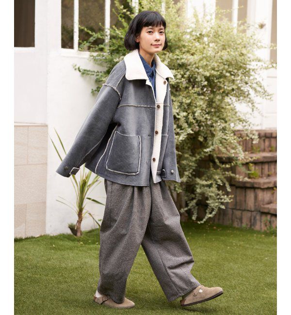 Lbc with Life「ボアコーデュロイリバーシブル襟付きジャケット」|ブルゾン・スタジャン|