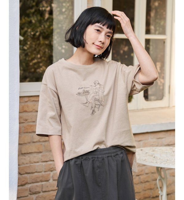Lbc with Life「GirlプリントビッグTシャツ」|Tシャツ・カットソー|ベージュ