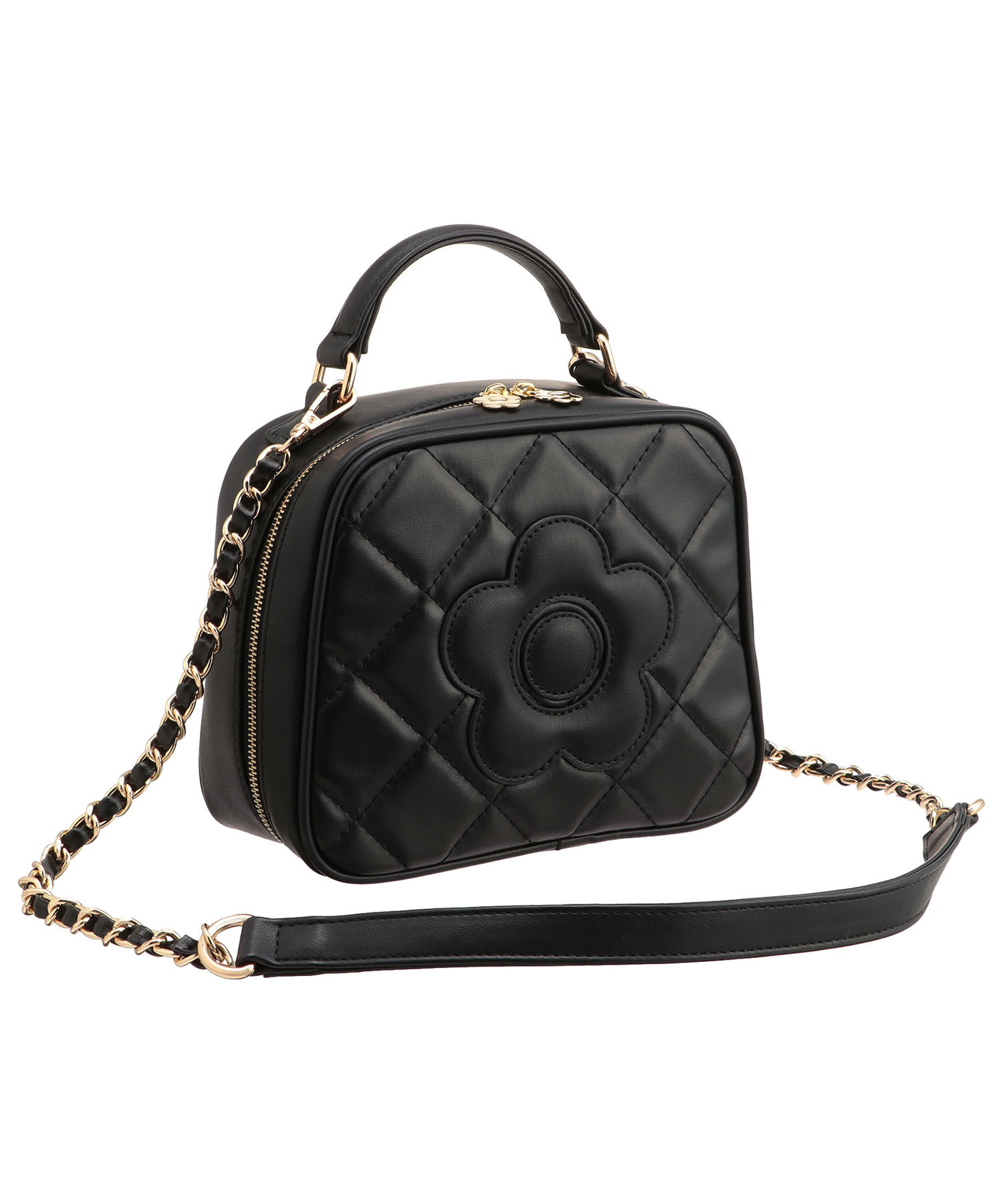 MARY QUANT「スクエアキルトデイジーパッチ 2WAYショルダー」|ショルダー・メッセンジャー|ブラック