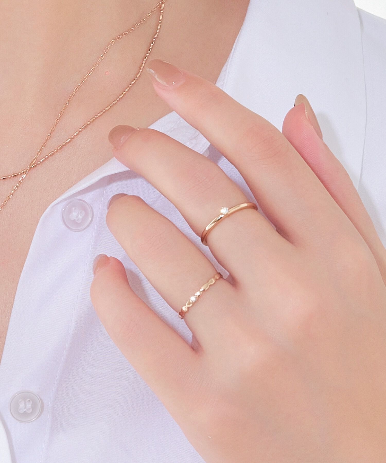 Phoebe「【金属アレルギー対応】2setグレイングリッターリング シャンパンゴールド」|リング|