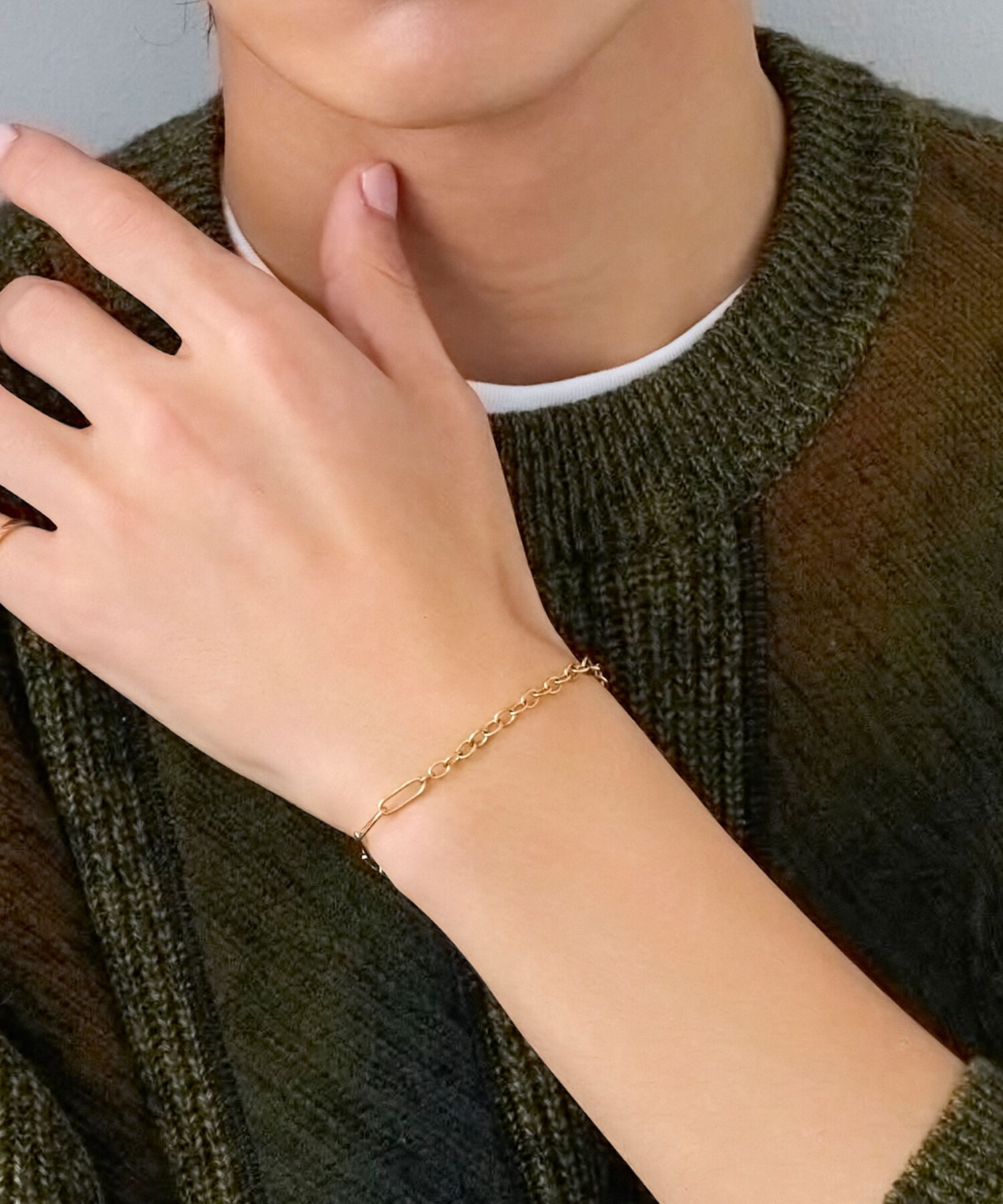 Phoebe「【金属アレルギー対応】チャンキーミックスチェーンブレスレット　ゴールド/サージカルステンレス」|ブレスレット・バングル|