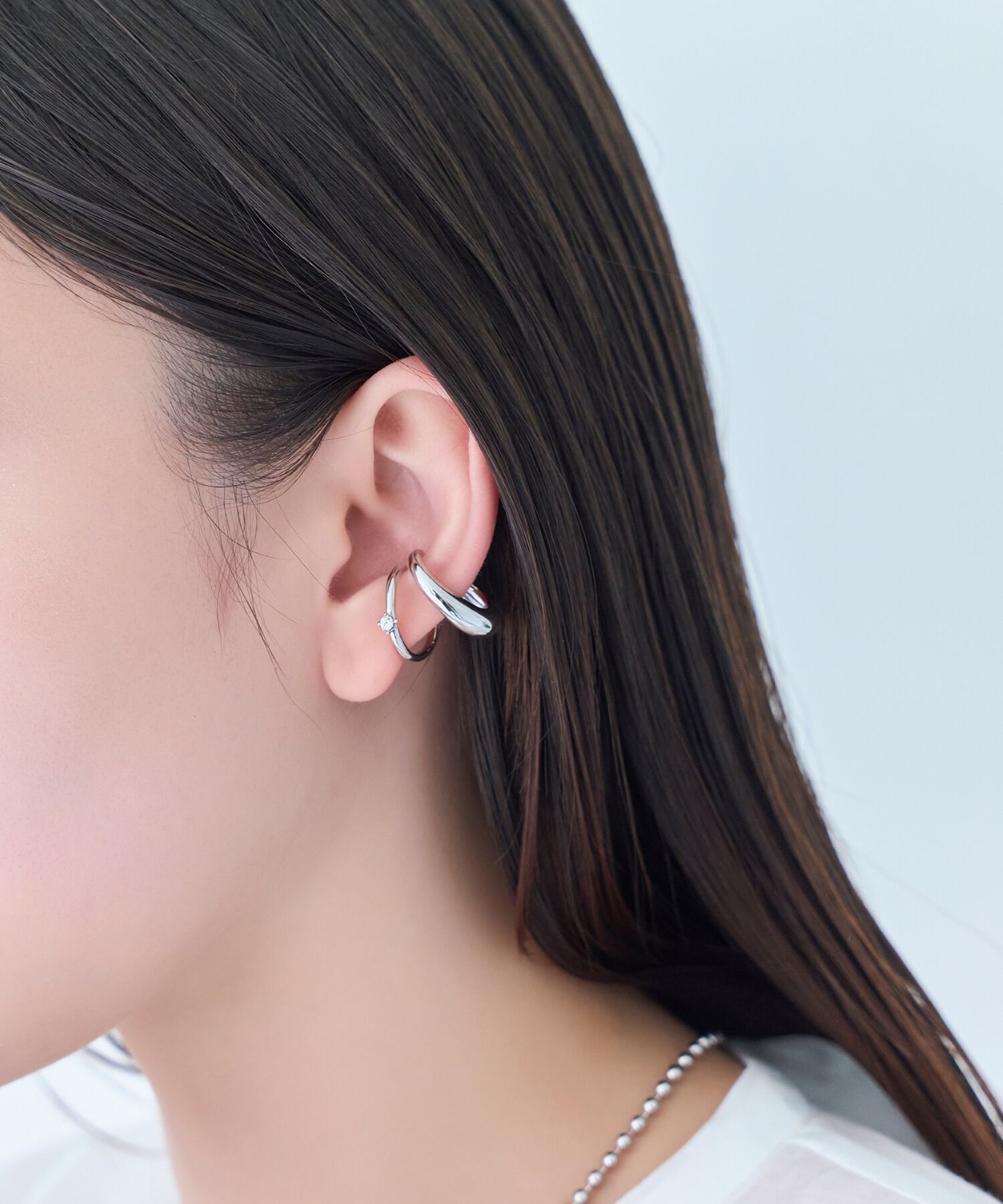 Phoebe「ドレッシングビジューイヤーカフ　シルバー/片耳」|イヤーカフ|