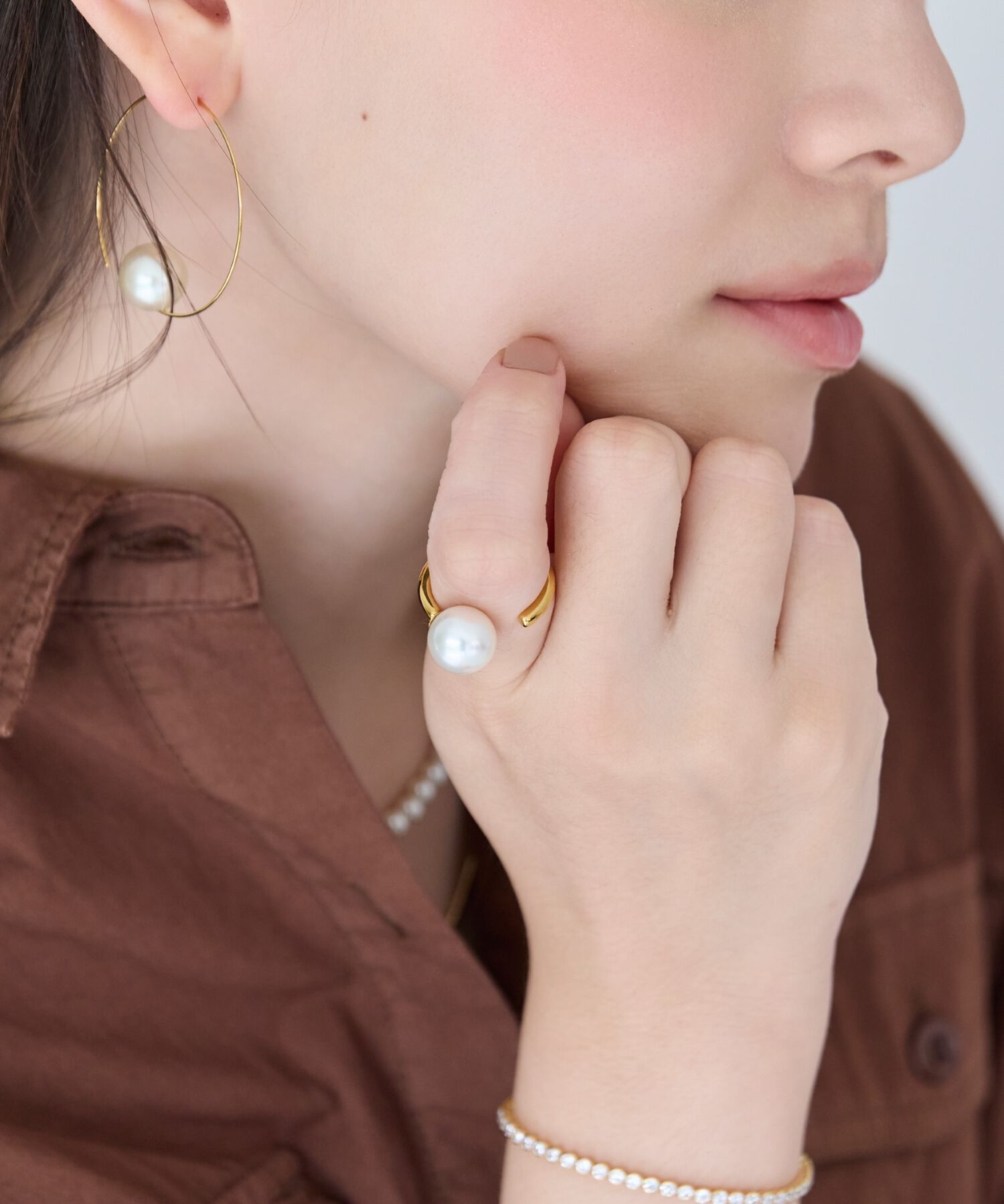 Phoebe「【金属アレルギー対応】パールオープンリング/ステンレス/大ぶり/存在感◎/主役級」|リング|