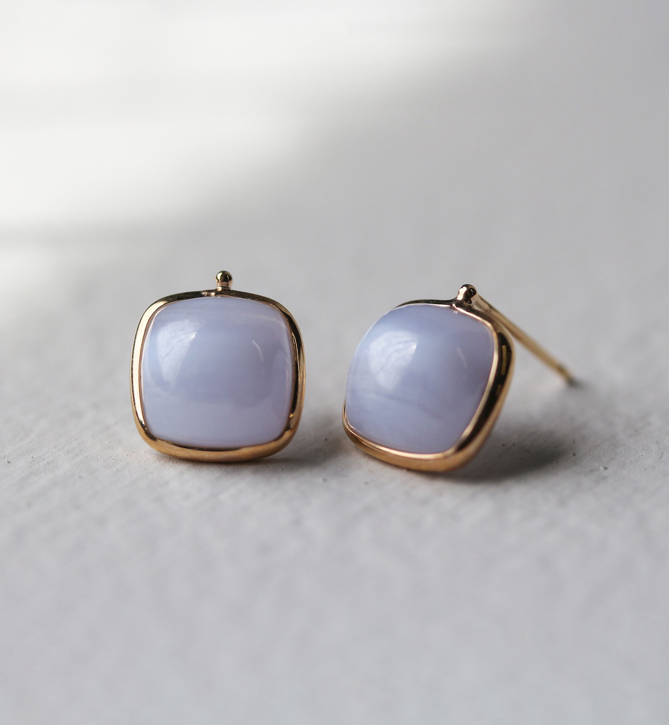  「カラーストーン カボション ピアス | K10YG」|ピアス|ブルー