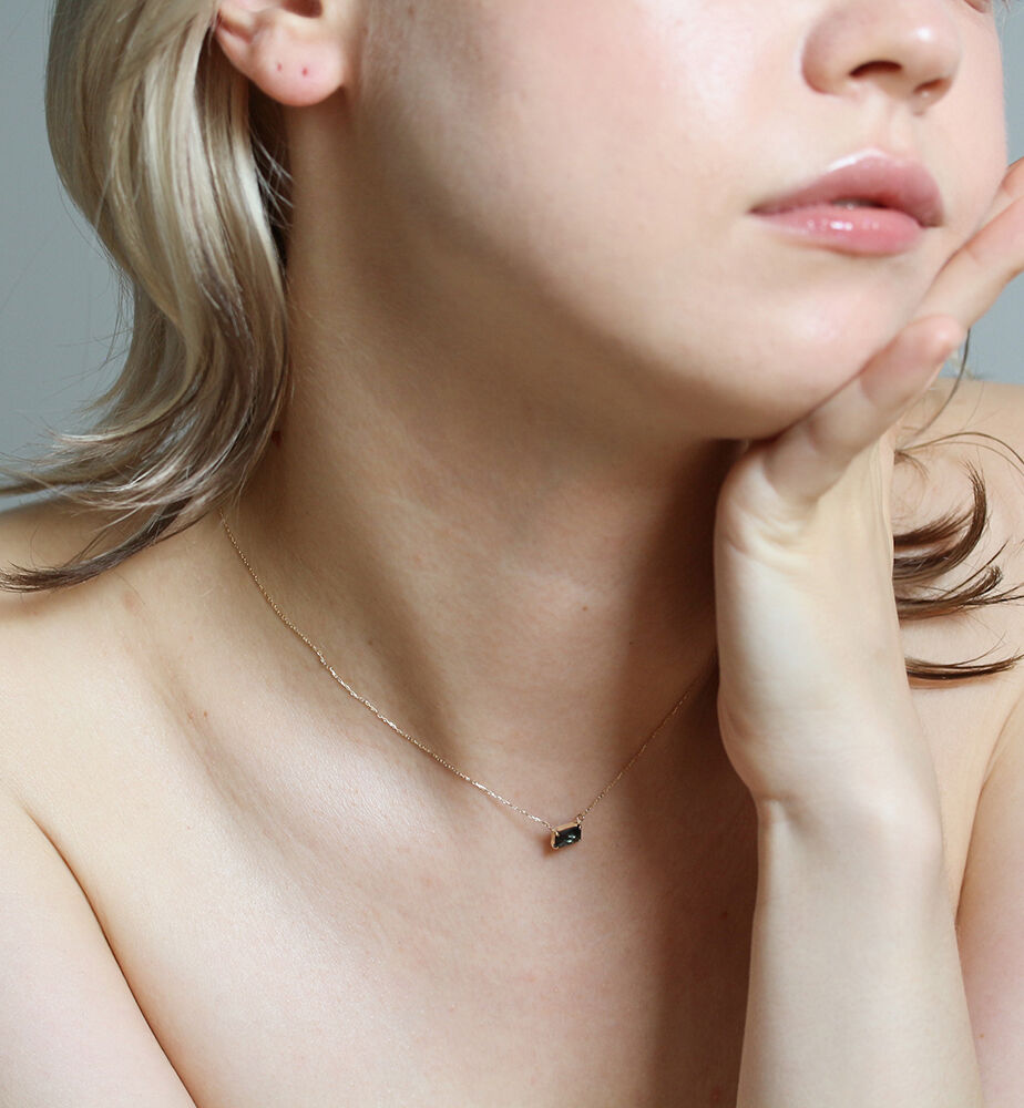  「ロンドンブルートパーズ レクタングル ネックレス | K10YG」|ネックレス|