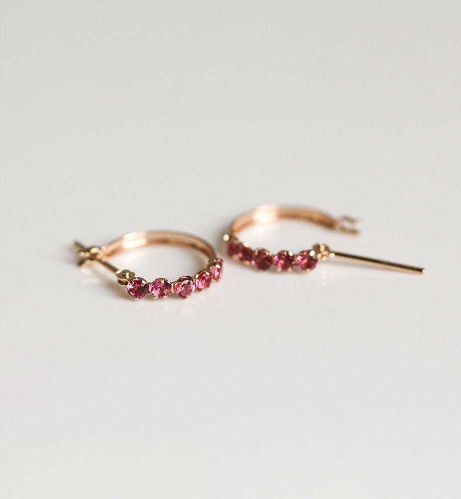  「ピンクトルマリン スナップ フープ ピアス  | K10YG」|ピアス|