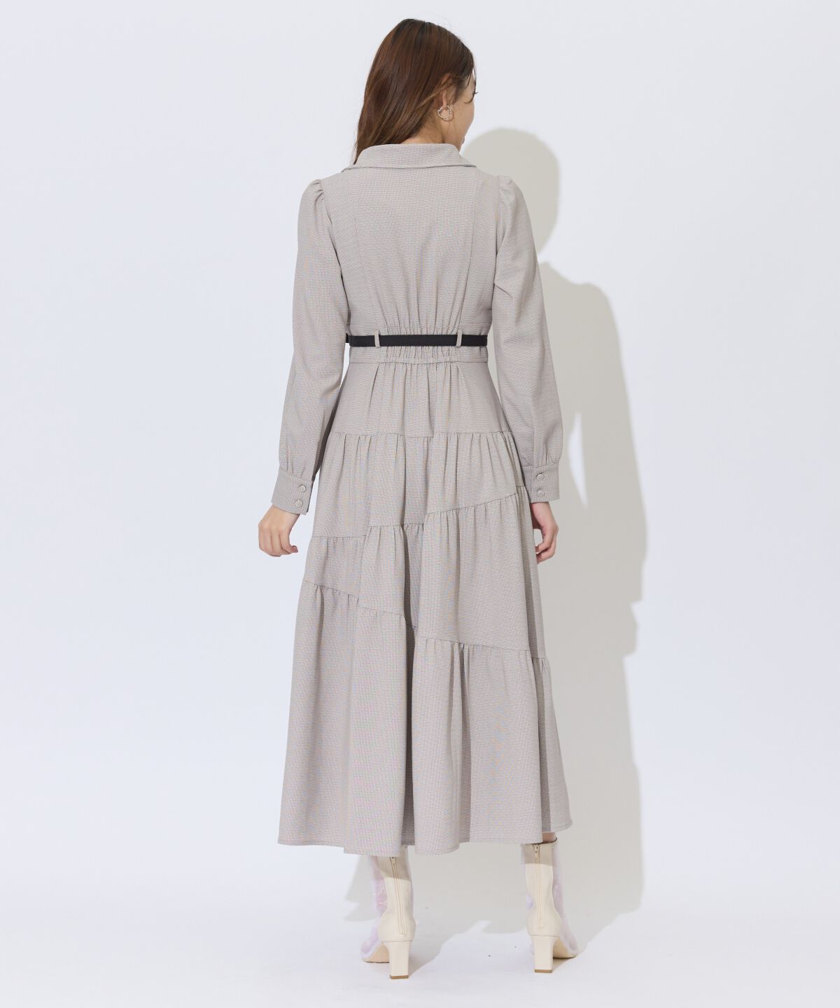 アンドクチュール「ラメ千鳥ティアードシャツワンピース」|ワンピース|