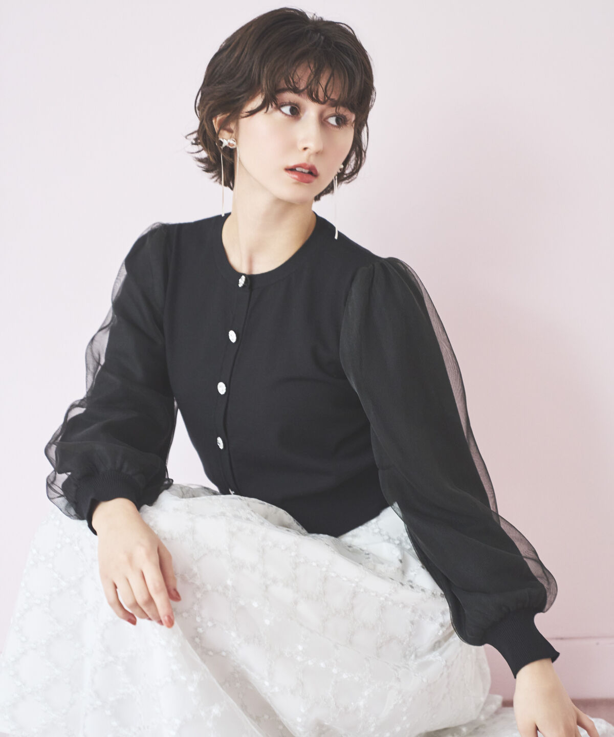 アンドクチュール「シアースリーブビジューカーディガン」|カーディガン|