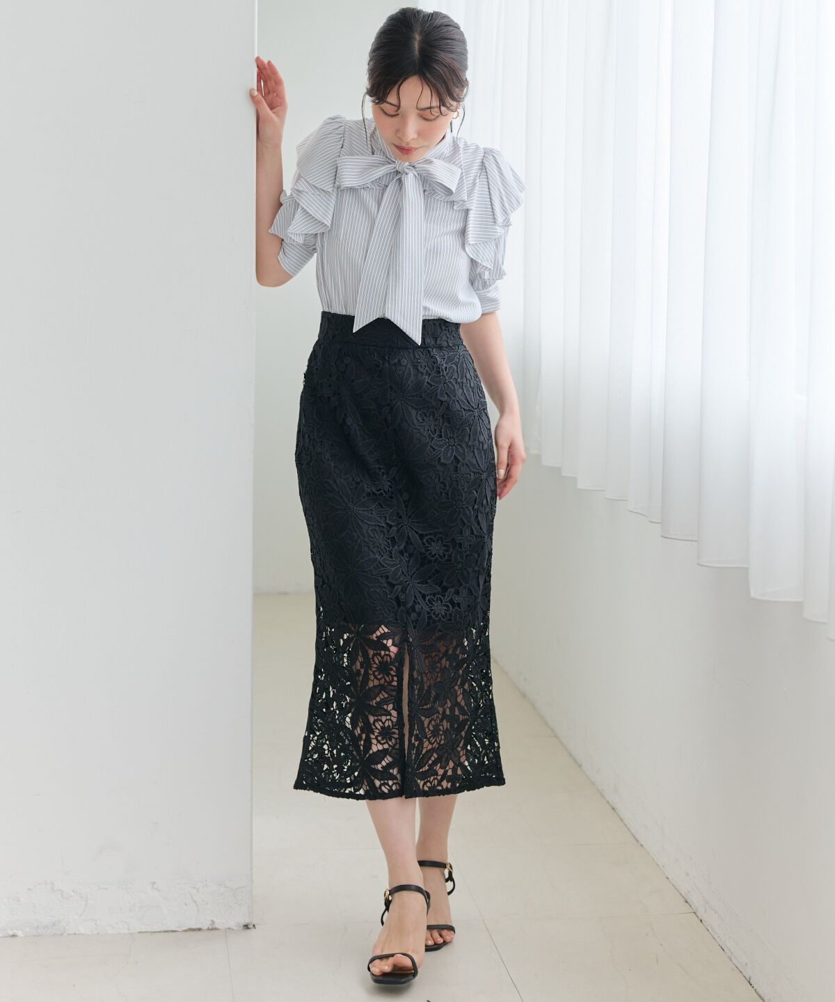 アンドクチュール「ケミカルレースタイトスカート」|タイト|