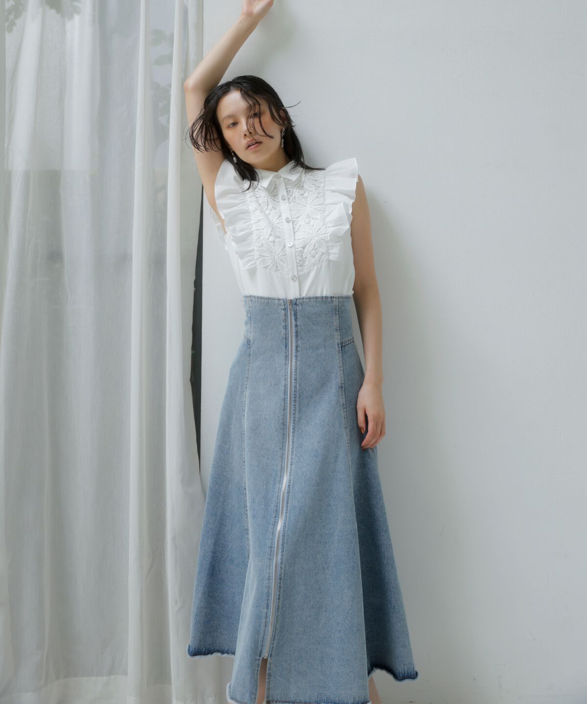 アンドクチュール「センターZIPデニムスカート」|スカート|ブルー