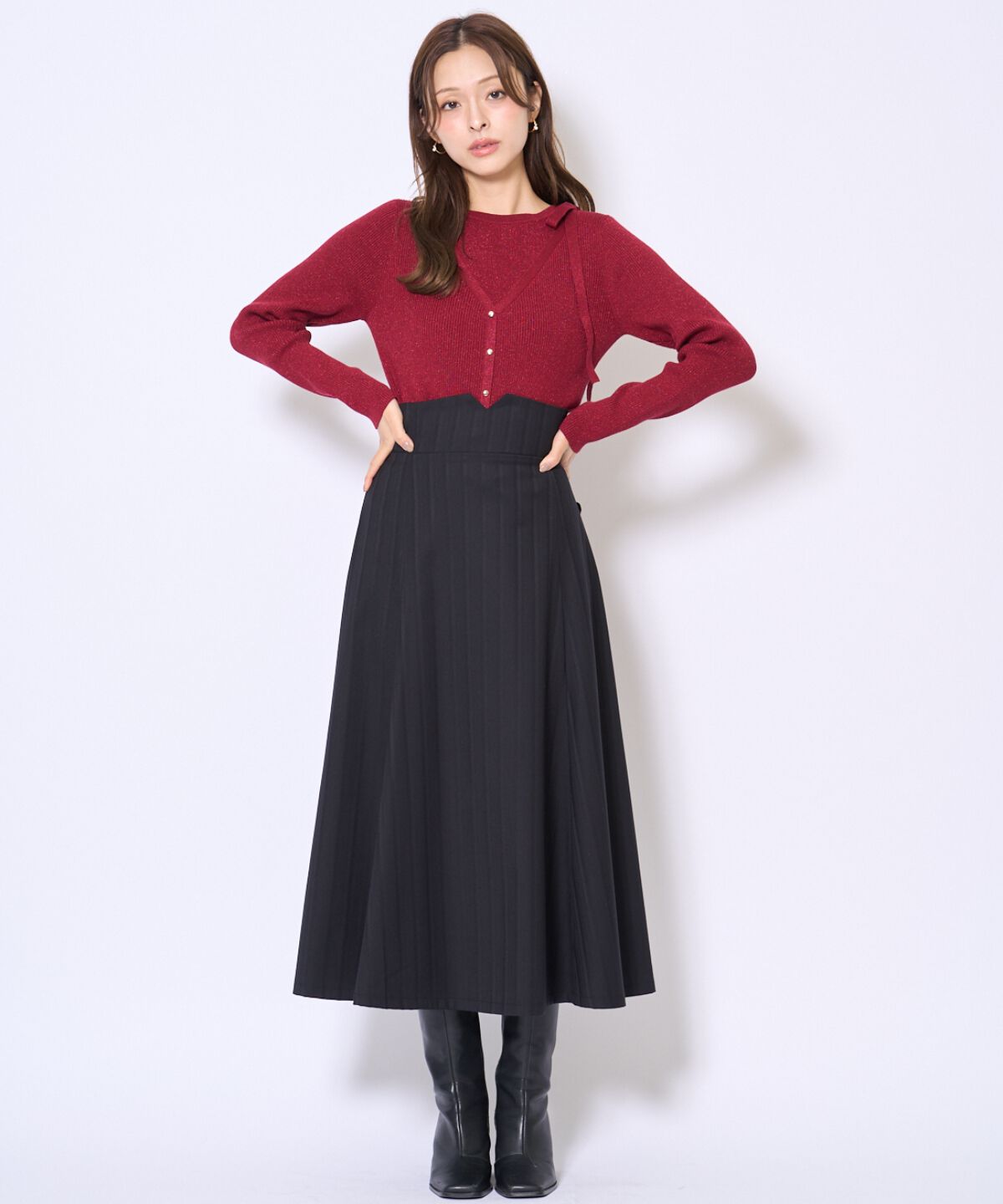 アンドクチュール「ビッグリボンフレアスカート」|フレア|ブラック