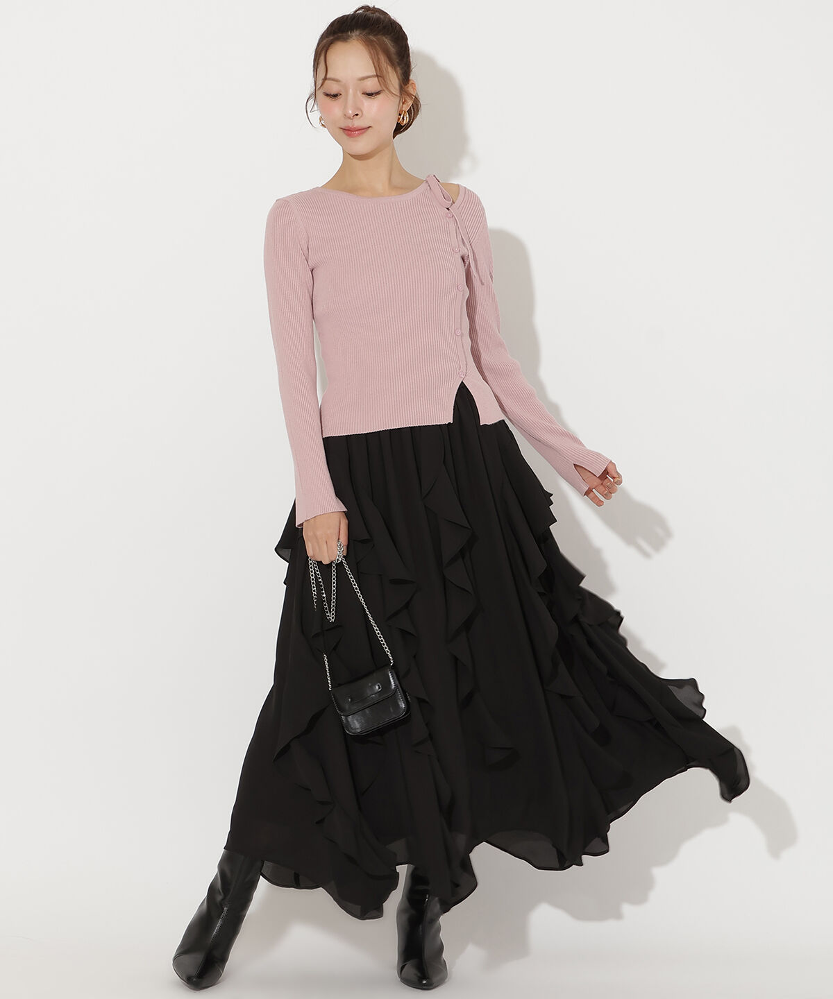 アンドクチュール「アシメリボンスリットプルオーバー」|ニット・セーター|