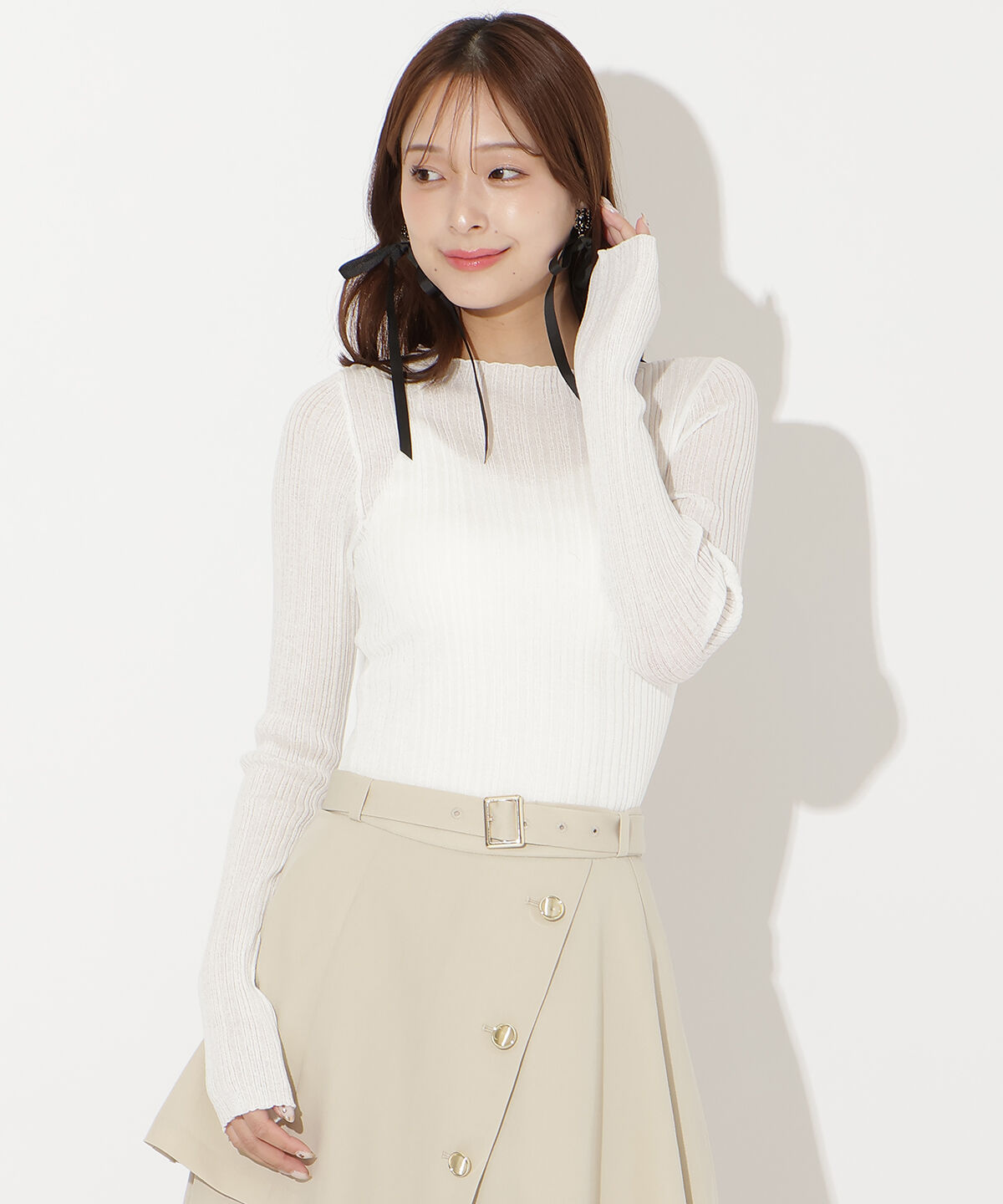 アンドクチュール「シアーランダムリブニットプルオーバー」|ニット・セーター|