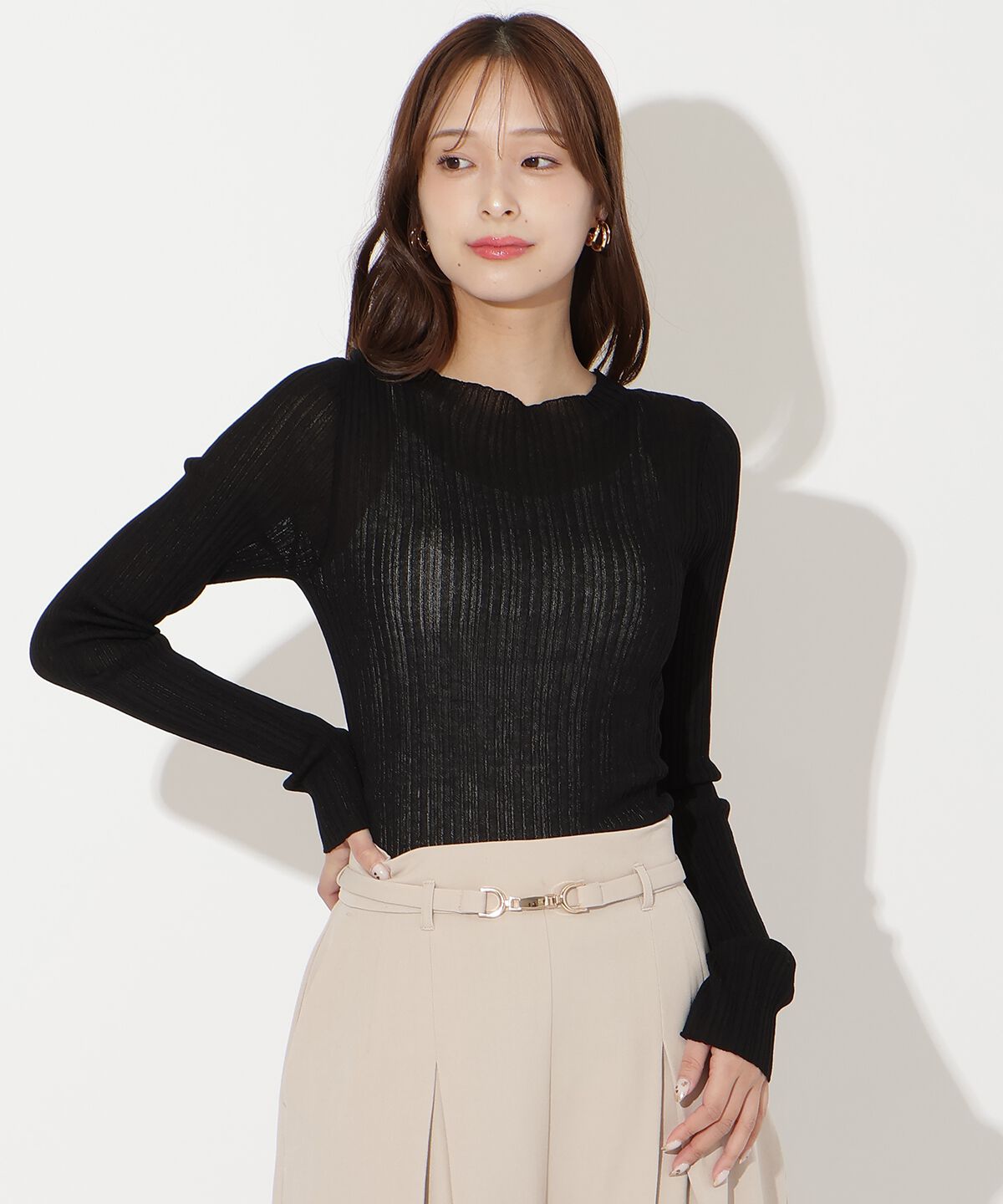 アンドクチュール「シアーランダムリブニットプルオーバー」|ニット・セーター|