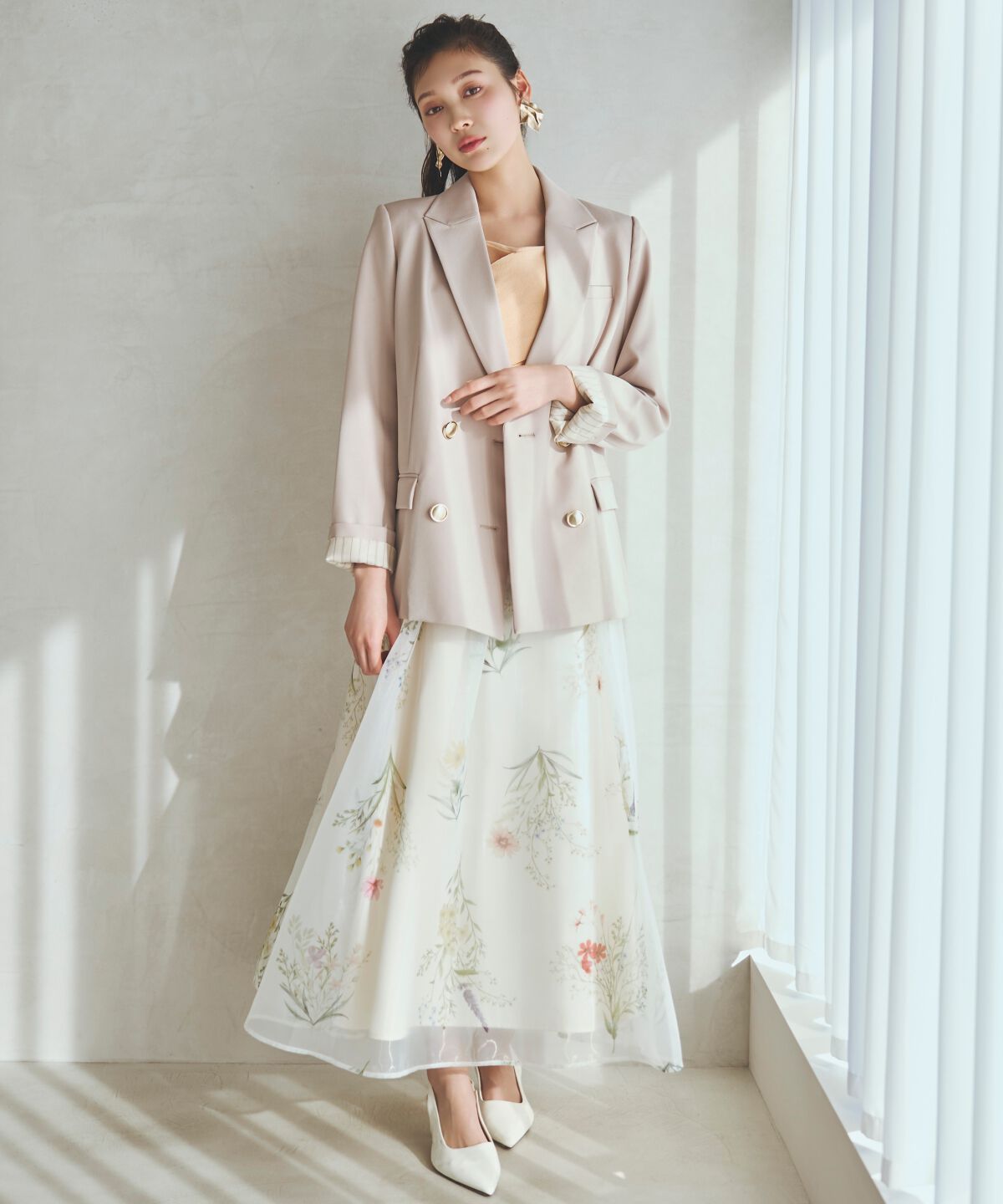 アンドクチュール「フラワーオーガンジーフレアスカート」|フレア|