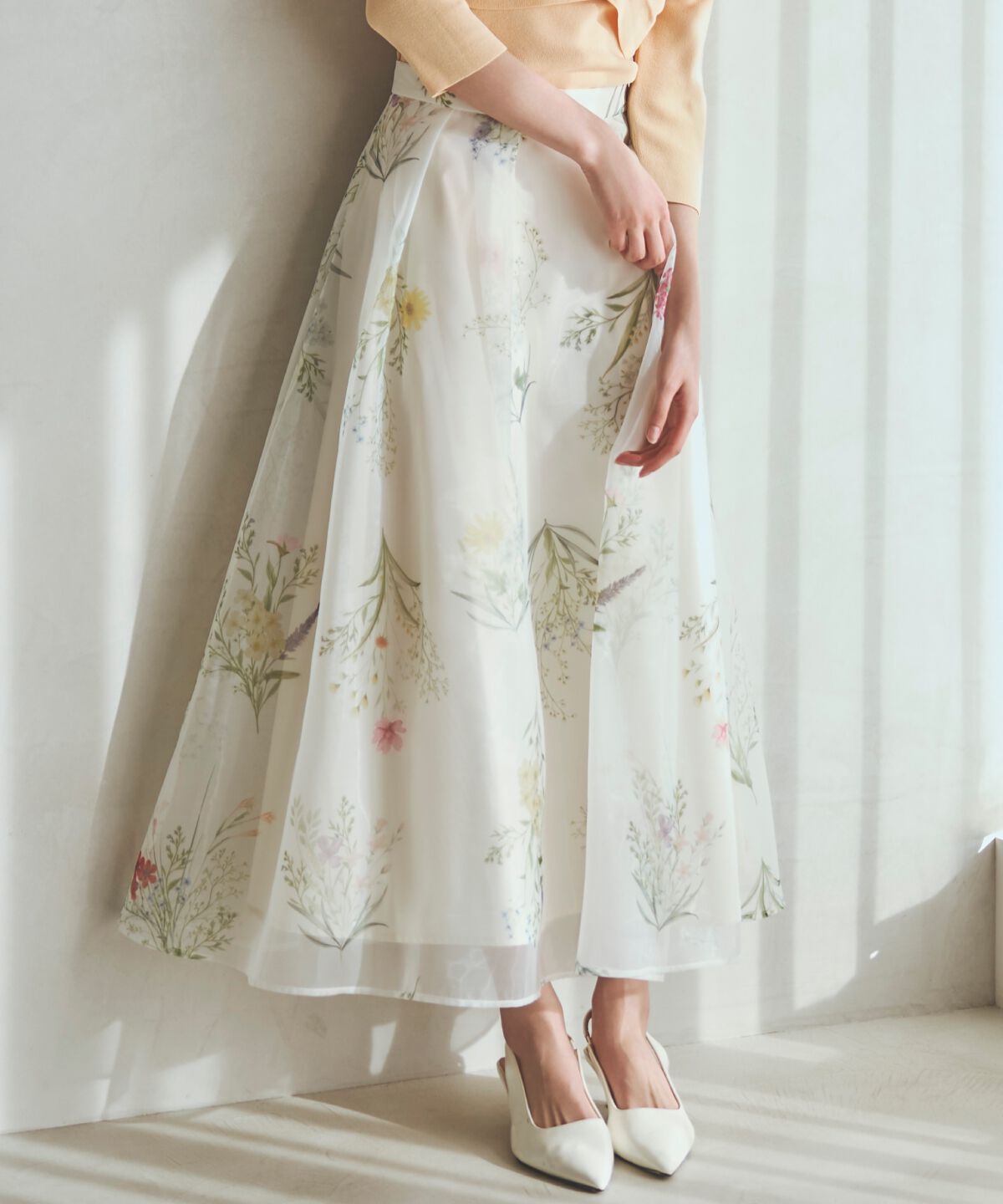アンドクチュール「フラワーオーガンジーフレアスカート」|フレア|