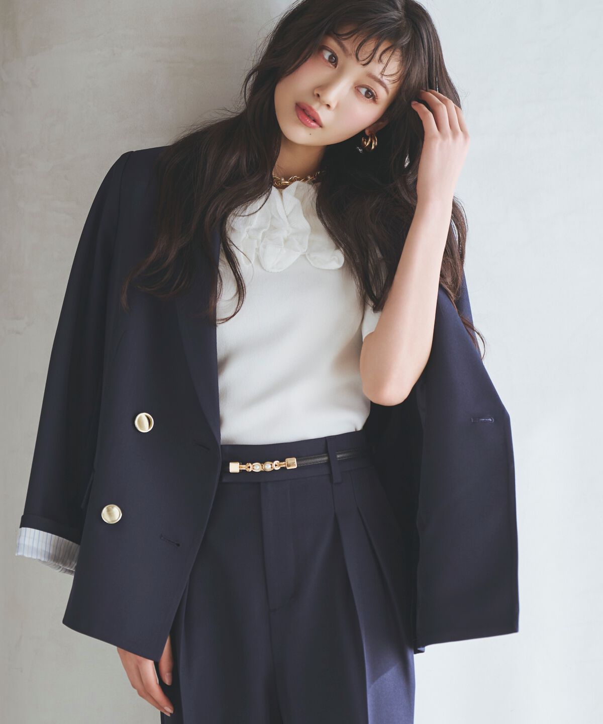 アンドクチュール「フリルボートネックニットプルオーバー」|ニット・セーター|