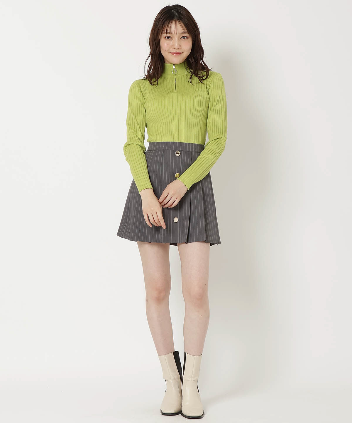 REDYAZEL「フロントボタンプリーツミニスカート」|台形|