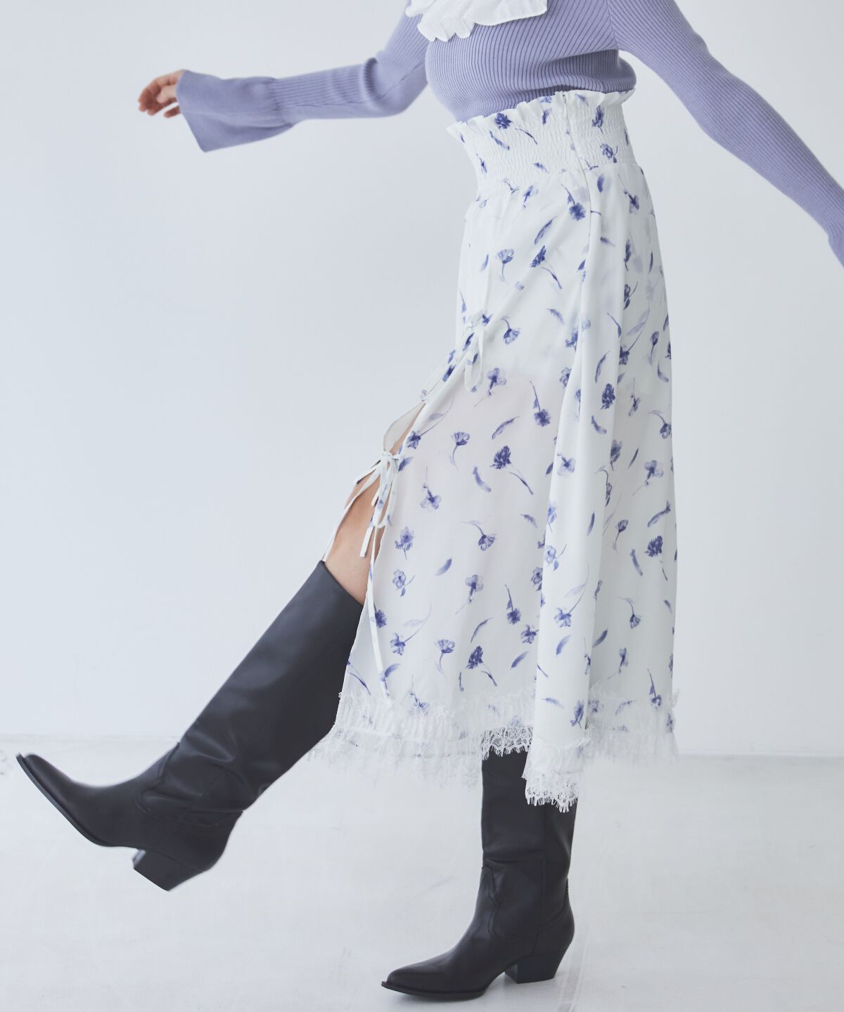 REDYAZEL「フェザープリントスリットスカショートパン」|フレア|