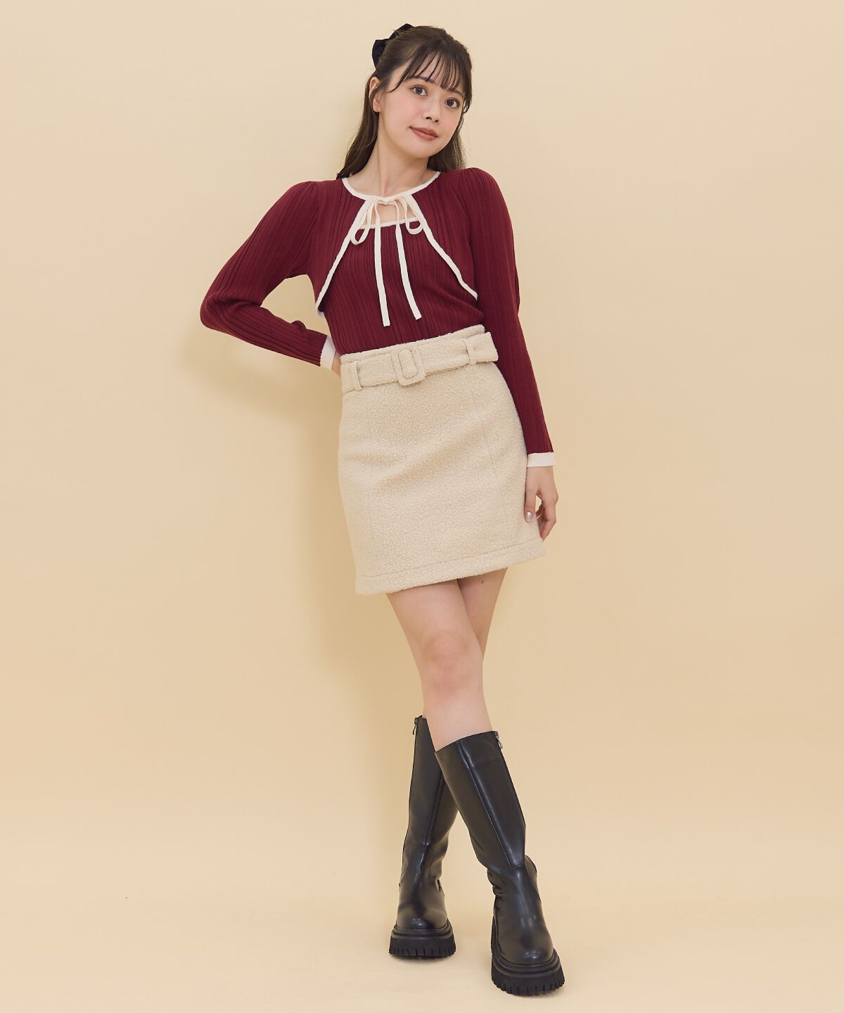 REDYAZEL「ベルティッドブークレミニスカート」|台形|