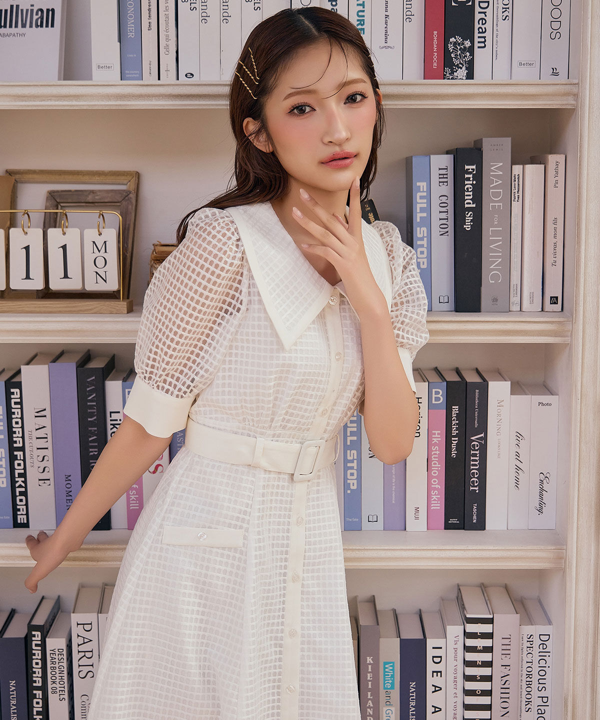 REDYAZEL「シアーチェックビッグカラーフレアロングワンピース」|ワンピース|