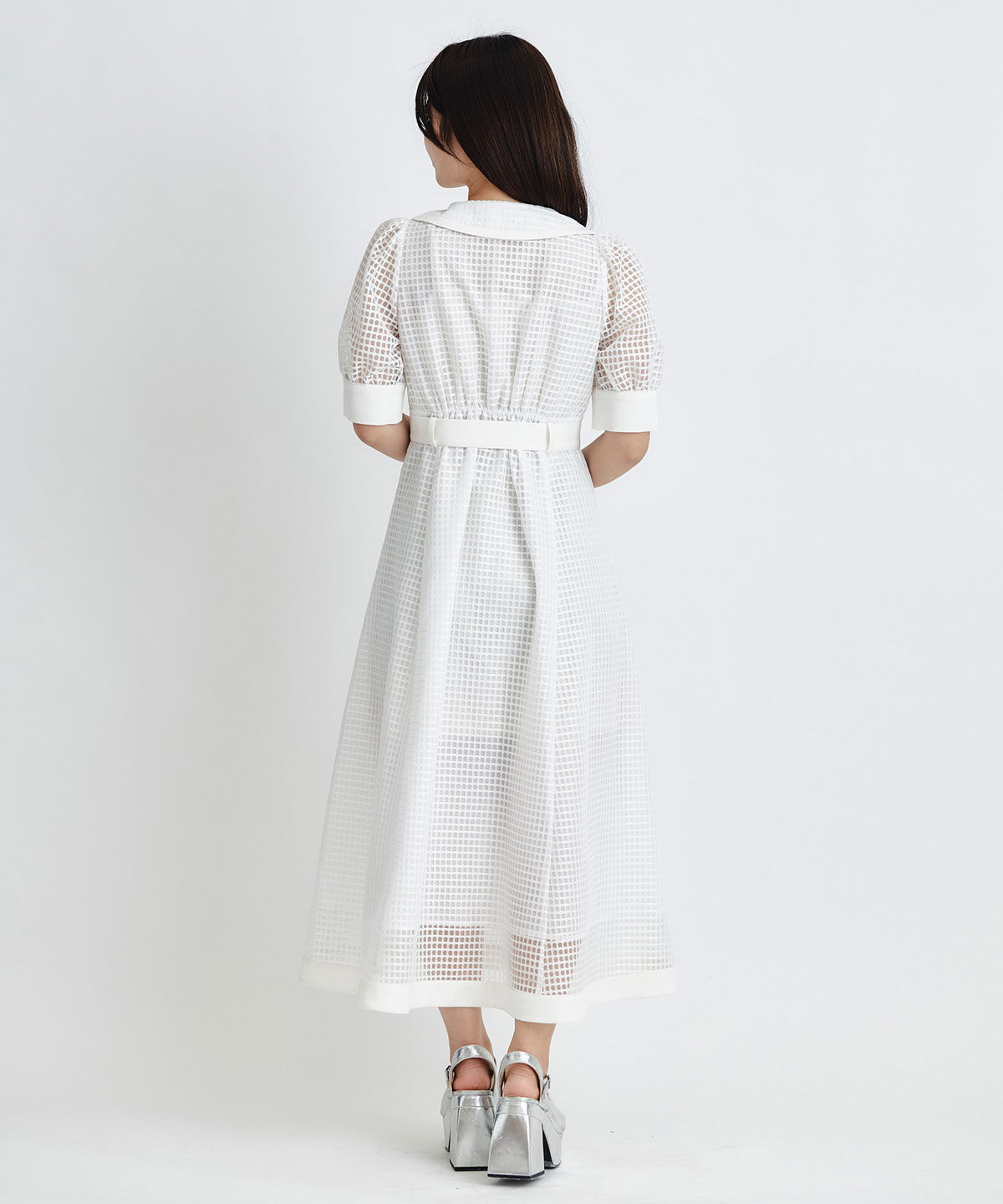 REDYAZEL「シアーチェックビッグカラーフレアロングワンピース」|ワンピース|