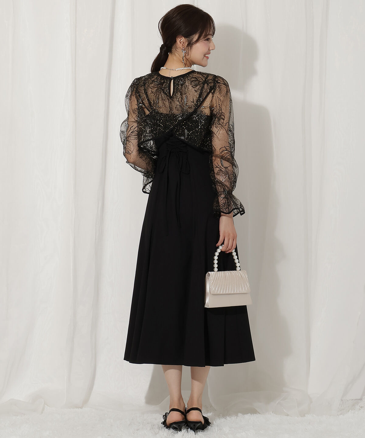 WILLSELECTION「バッククロスレースブラウス&times;レースアップワンピース」|ドレス|