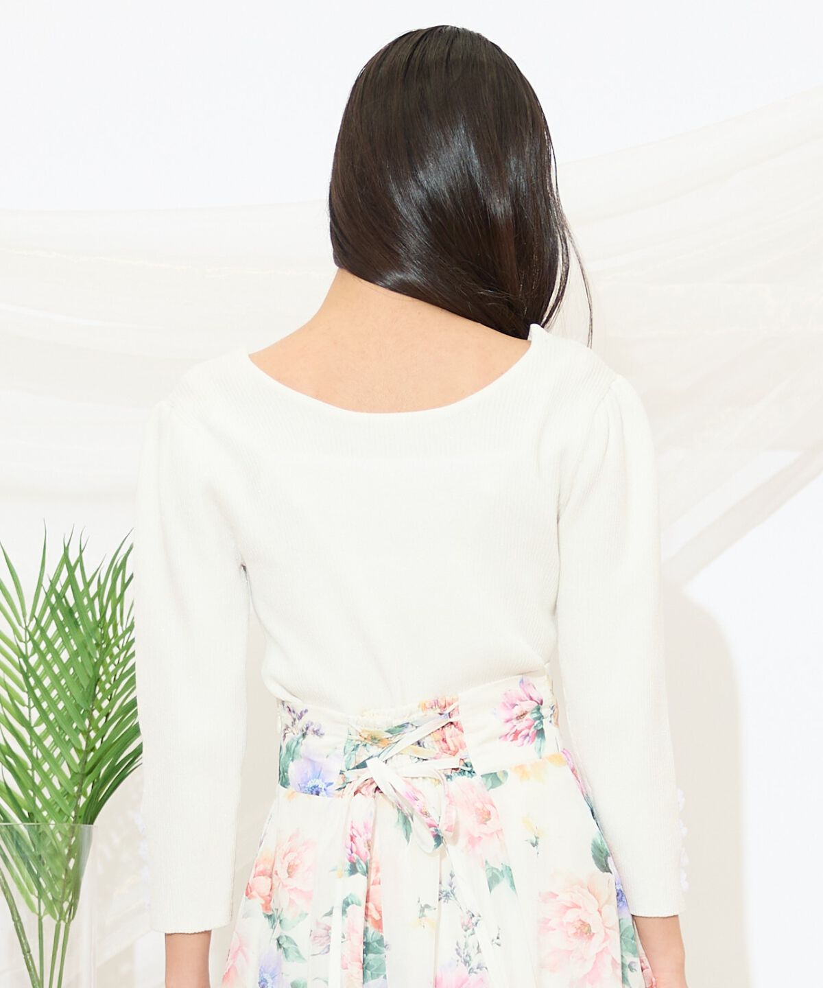 WILLSELECTION「袖フラワーラメ7分袖ニットプルオーバー」|ニット・セーター|