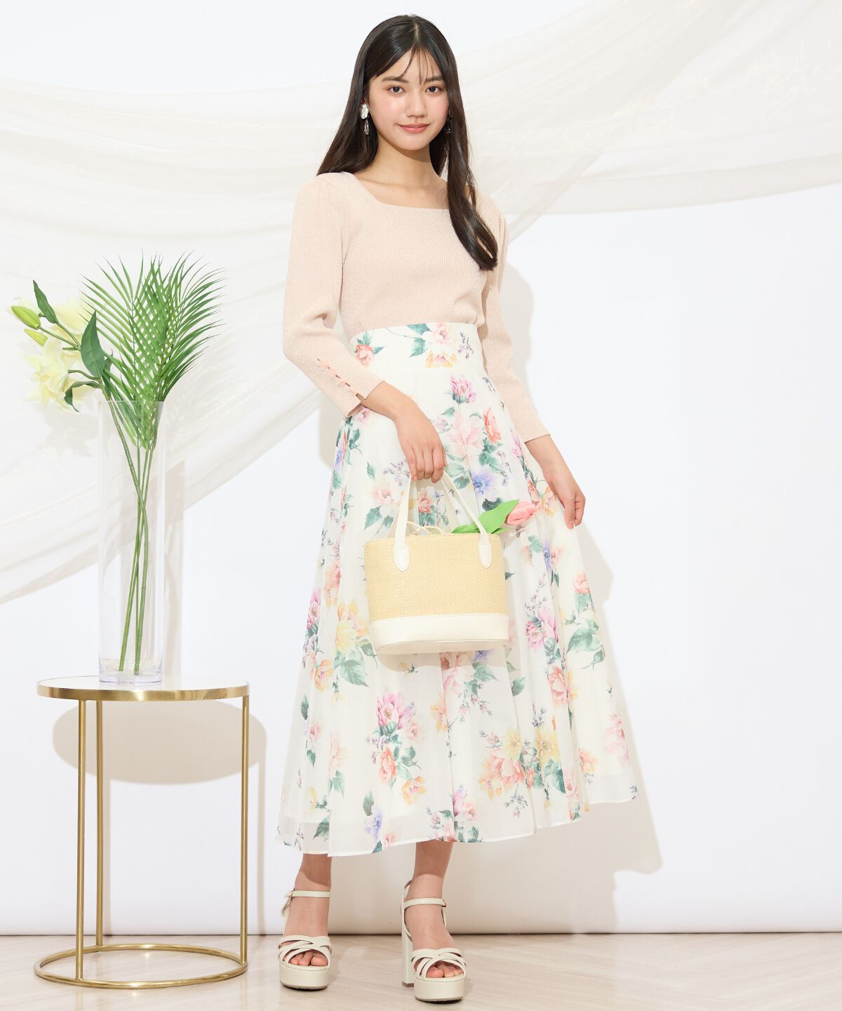 WILLSELECTION「袖フラワーラメ7分袖ニットプルオーバー」|ニット・セーター|