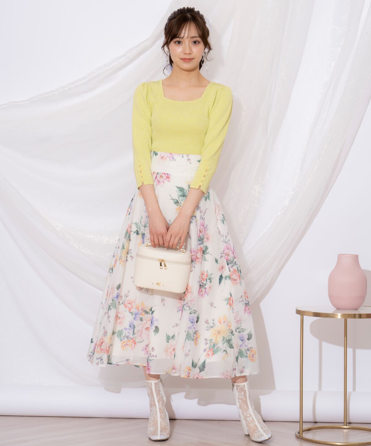 WILLSELECTION「袖フラワーラメ7分袖ニットプルオーバー」|ニット・セーター|