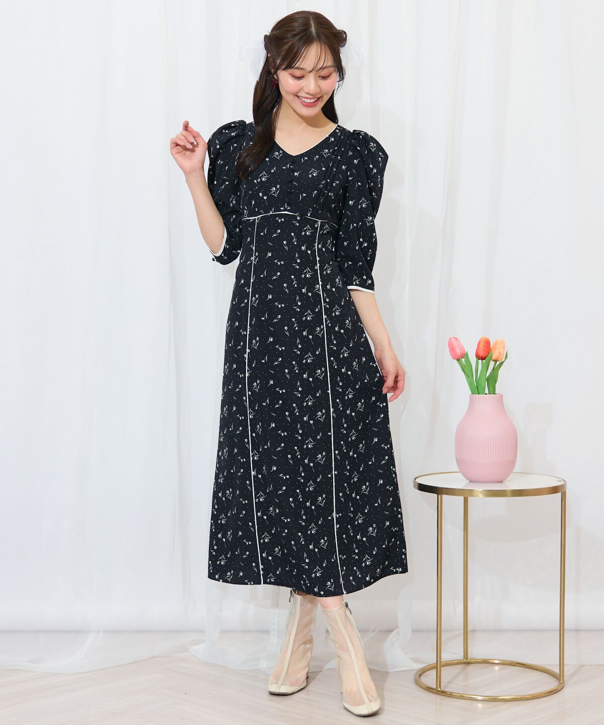 WILLSELECTION「フラワードットパイピングフレアワンピース」|ワンピース|