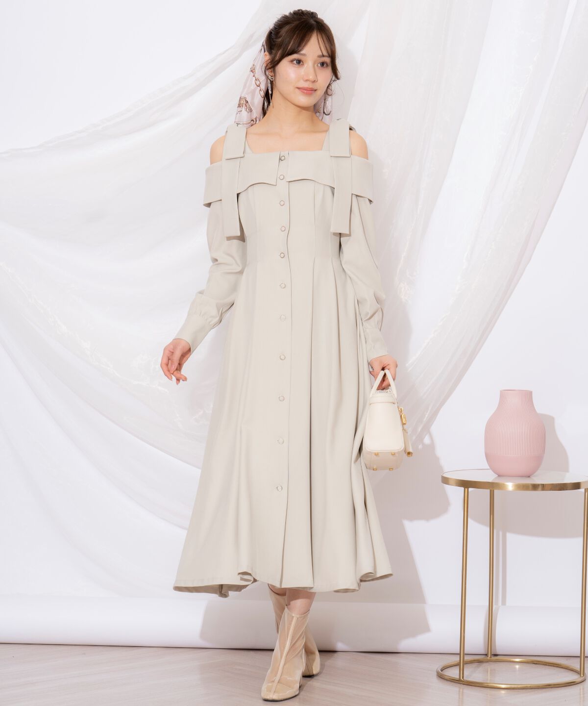 WILLSELECTION「ショルダーリボンタックウエストシャツワンピース」|ワンピース|