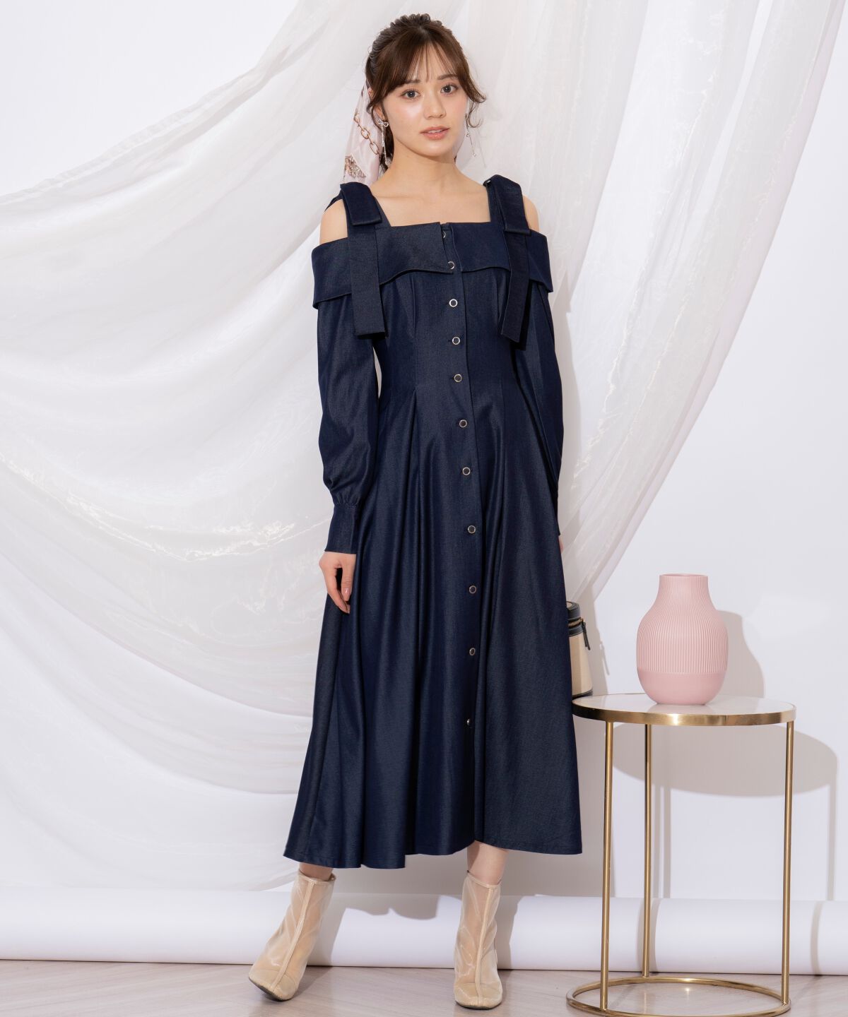 WILLSELECTION「ショルダーリボンタックウエストシャツワンピース」|ワンピース|