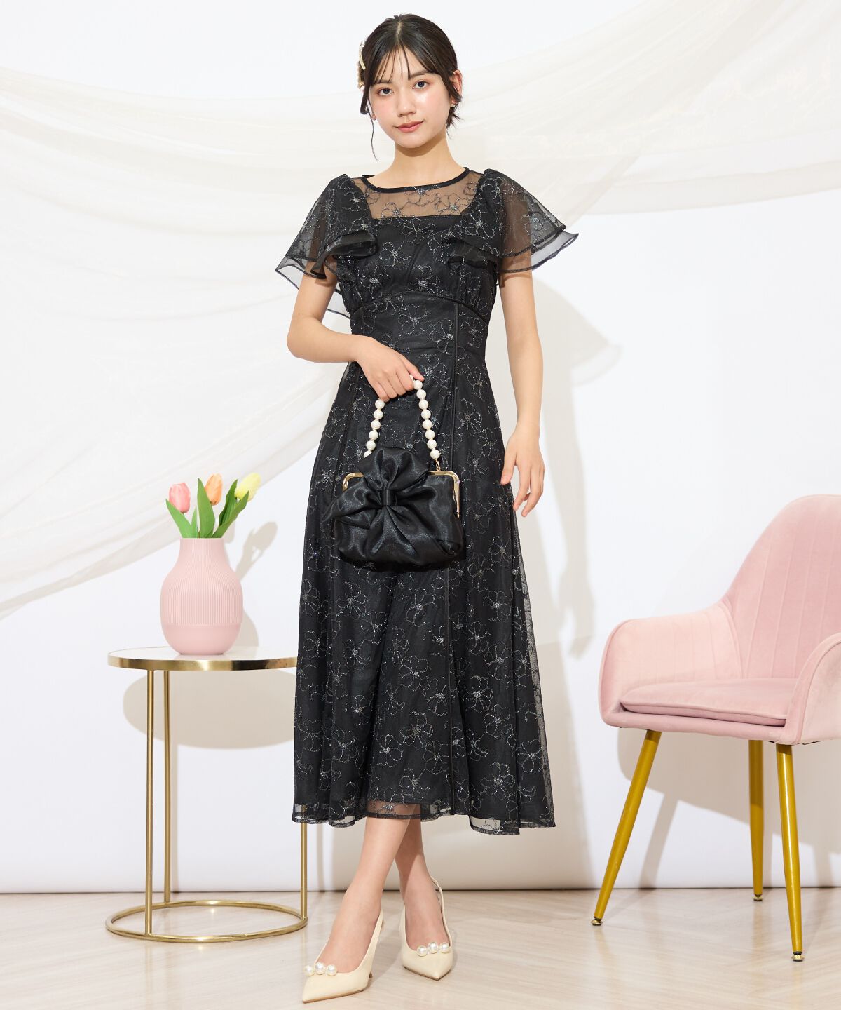 WILLSELECTION「ラッフルスリーブレースドレス」|ドレス|