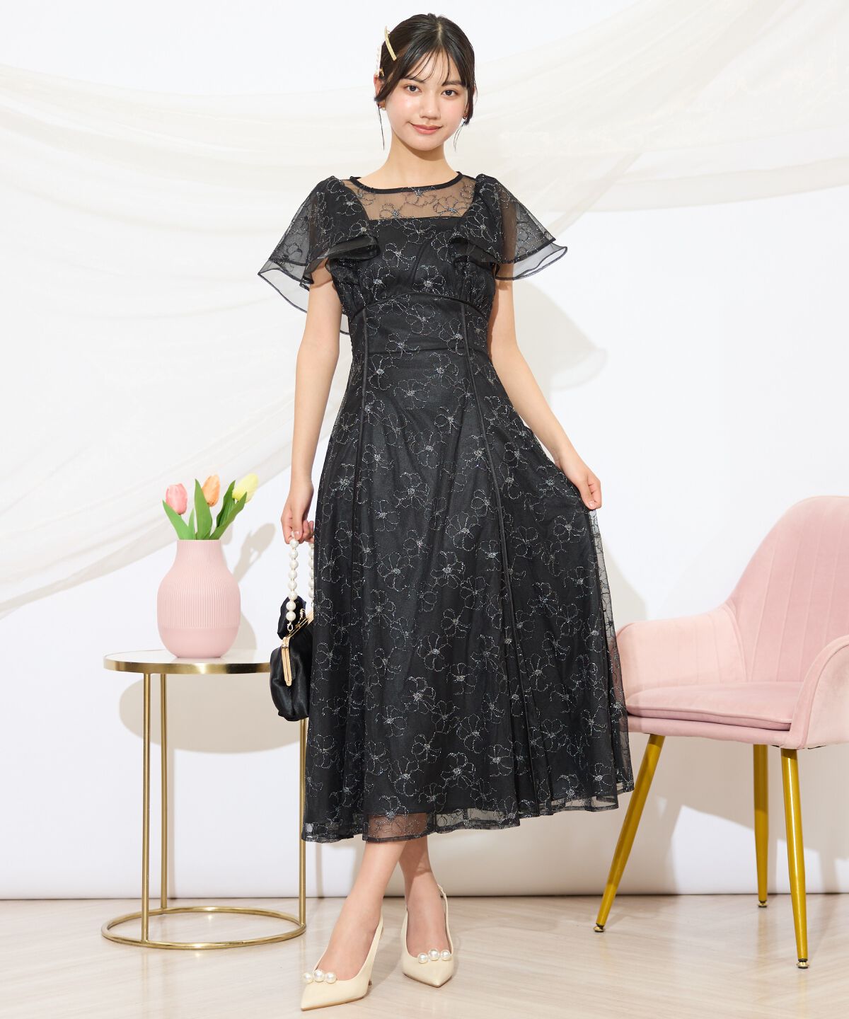 WILLSELECTION「ラッフルスリーブレースドレス」|ドレス|