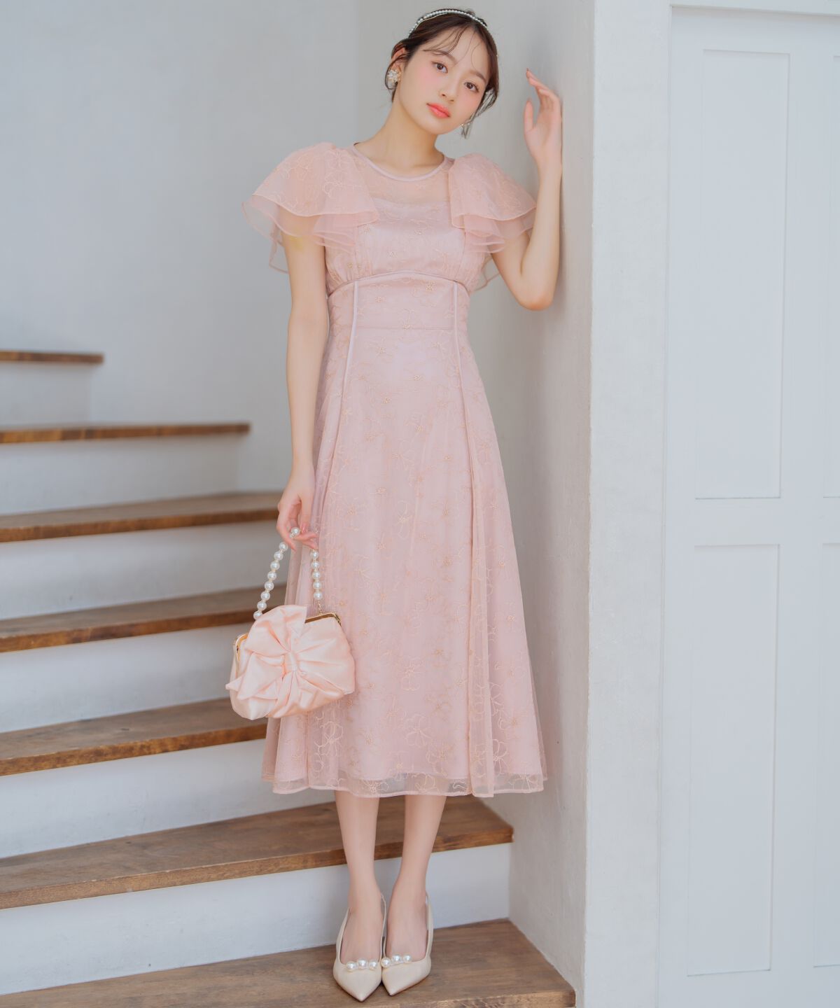 WILLSELECTION「ラッフルスリーブレースドレス」|ドレス|