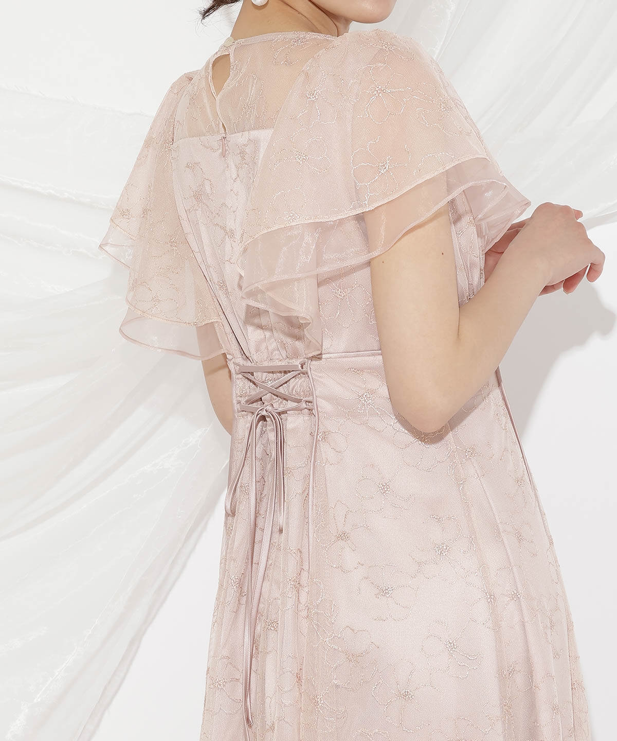 WILLSELECTION「ラッフルスリーブレースドレス」|ドレス|