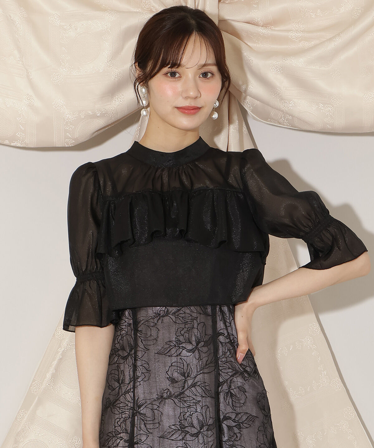 WILLSELECTION「フリル切り替えシフォンブラウス」|シャツ・ブラウス|ブラック