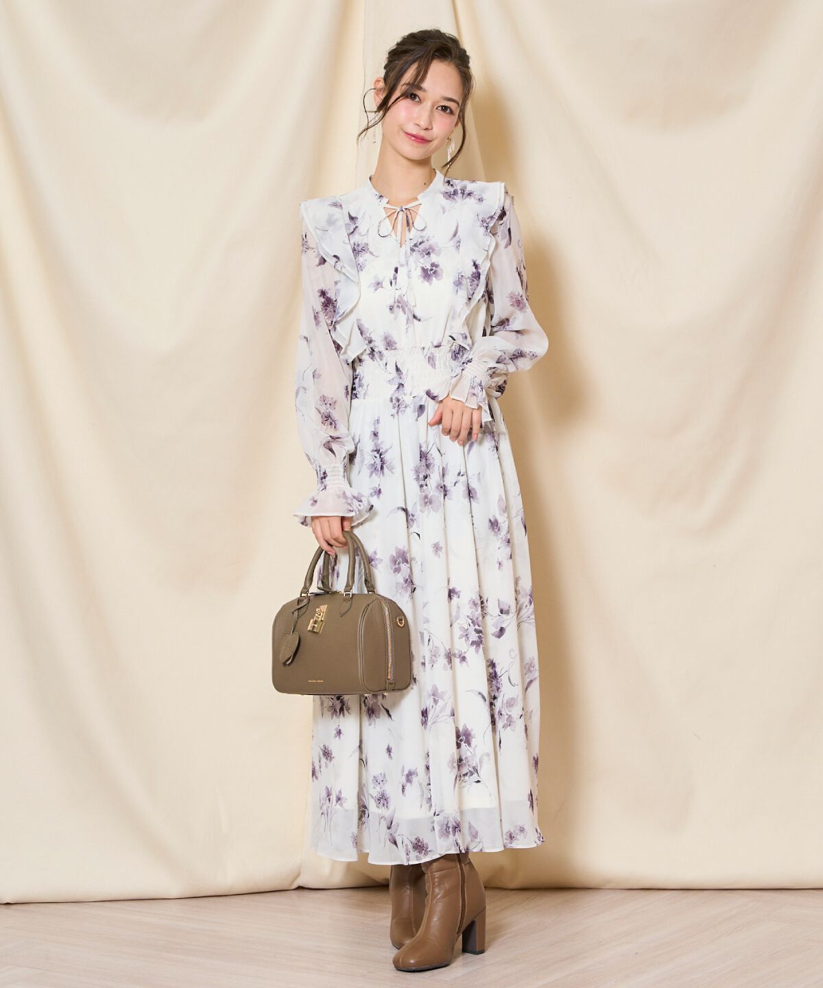 WILLSELECTION「フラワープリントウエストシャーリングワンピース」|ワンピース|