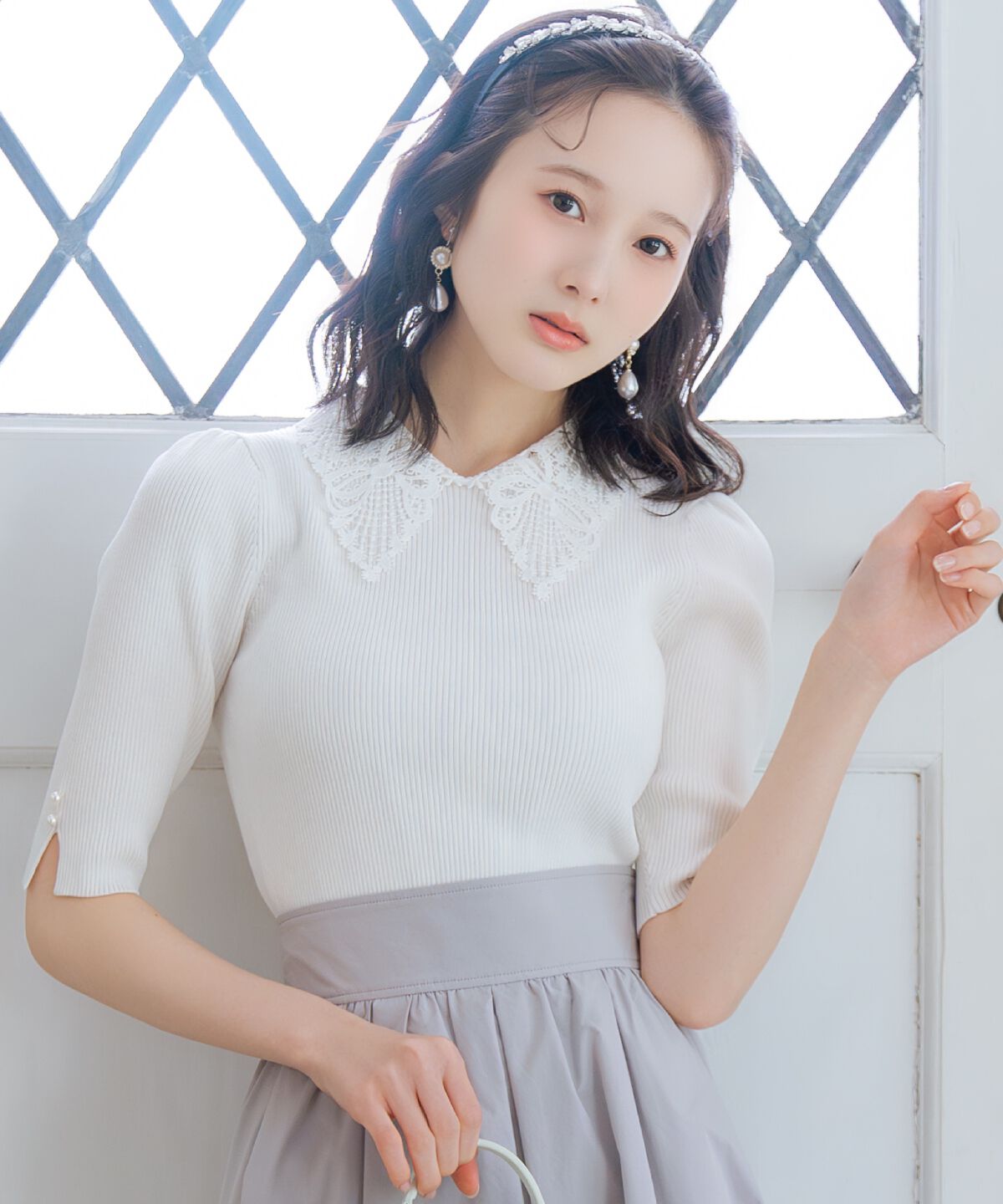 WILLSELECTION「リボンレースカラーリブニット」|ニット・セーター|