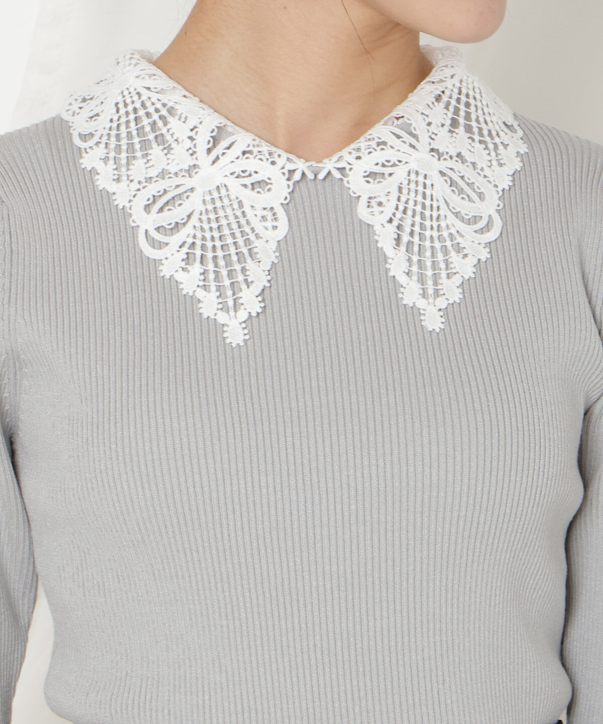 WILLSELECTION「リボンレースカラーリブニット」|ニット・セーター|