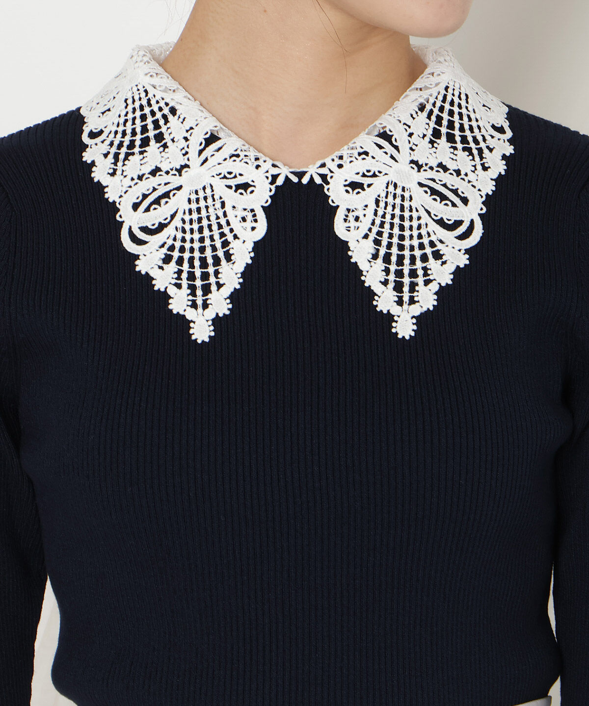 WILLSELECTION「リボンレースカラーリブニット」|ニット・セーター|