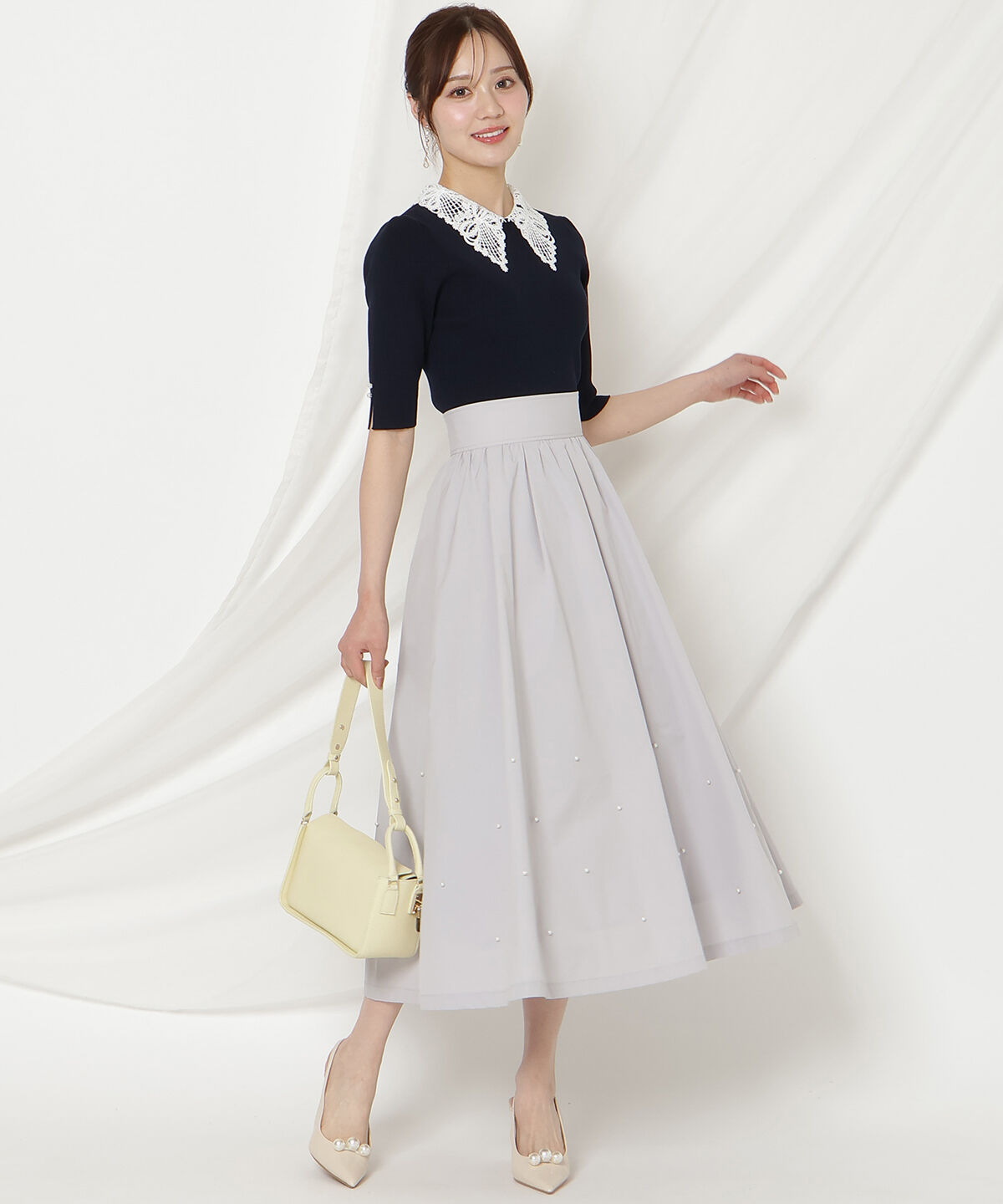 WILLSELECTION「パールタックギャザースカート」|フレア|