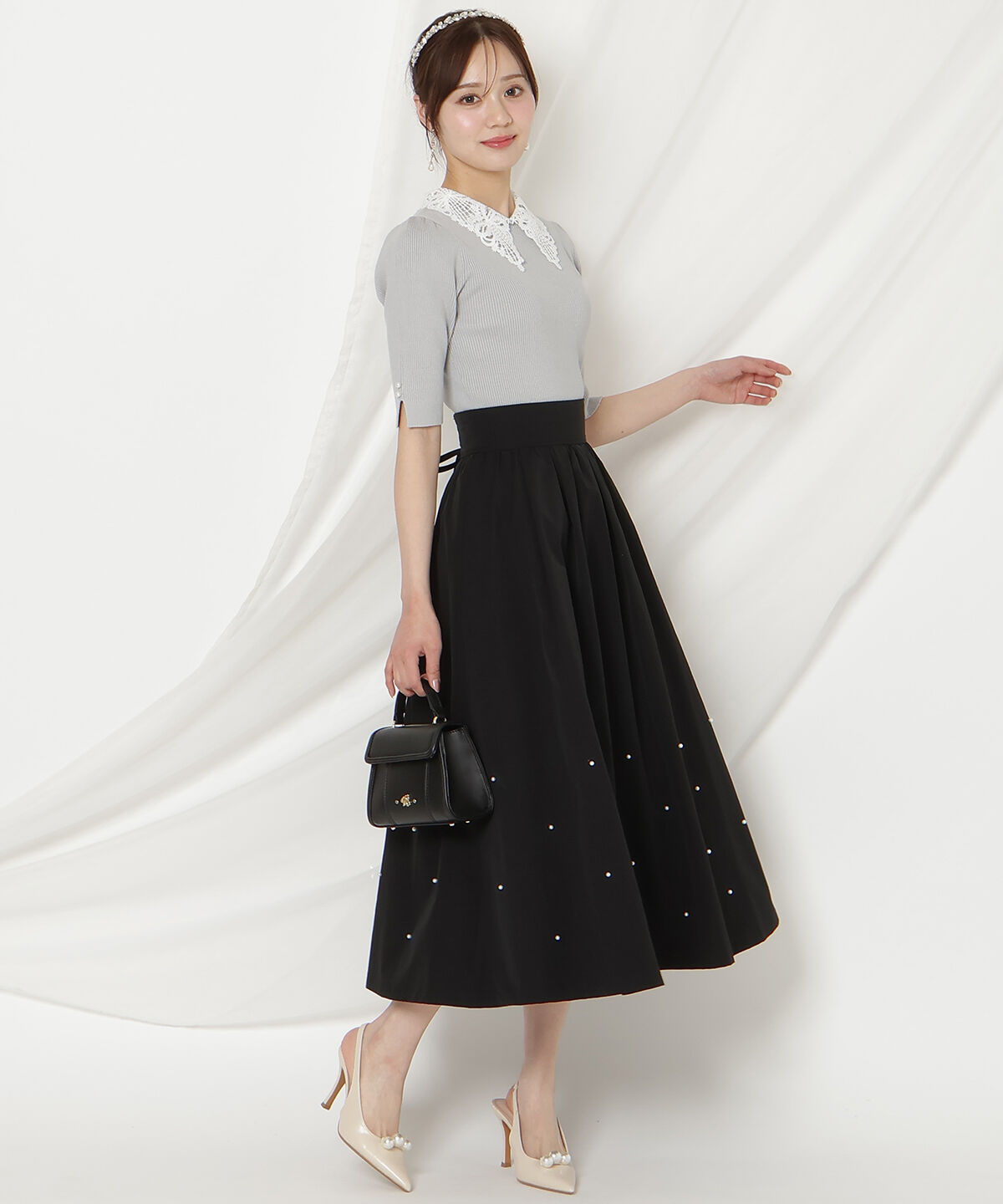 WILLSELECTION「パールタックギャザースカート」|フレア|