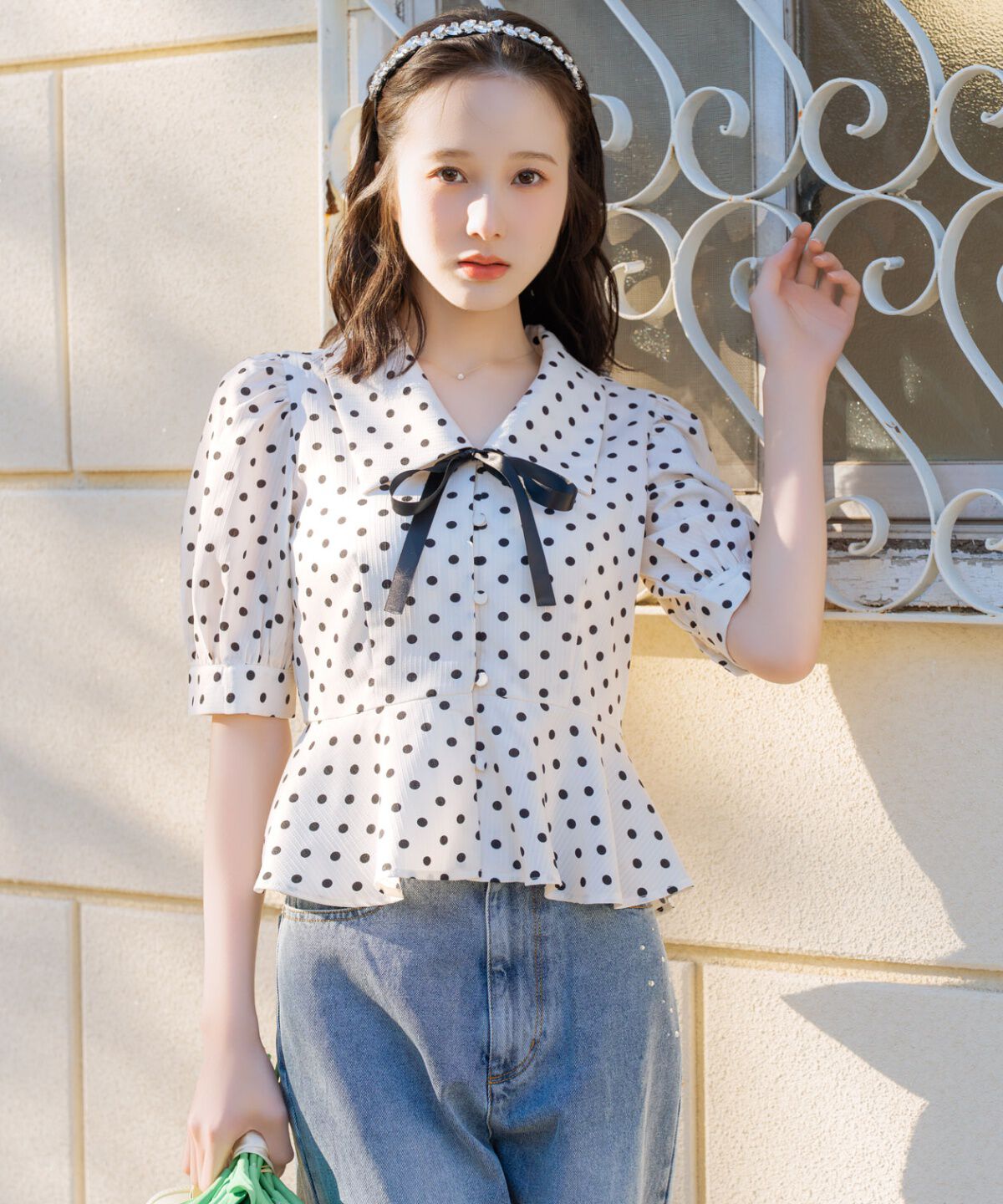 WILLSELECTION「パフスリーブドットブラウス」|シャツ・ブラウス|