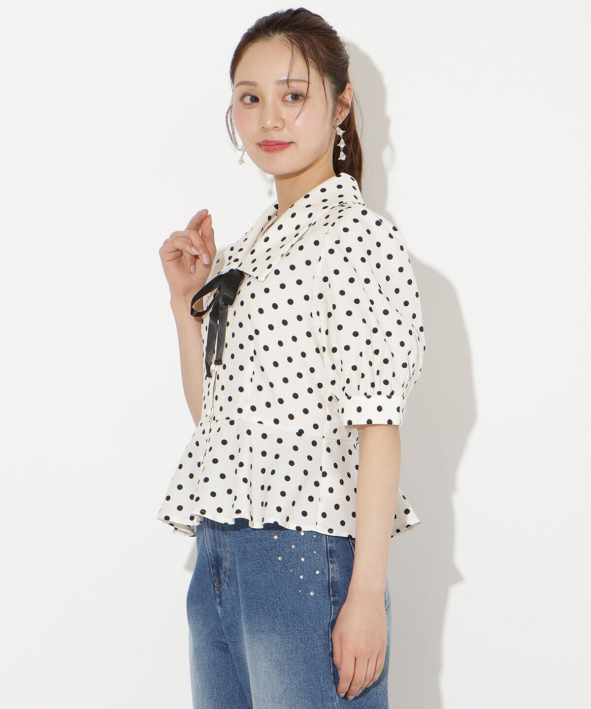 WILLSELECTION「パフスリーブドットブラウス」|シャツ・ブラウス|