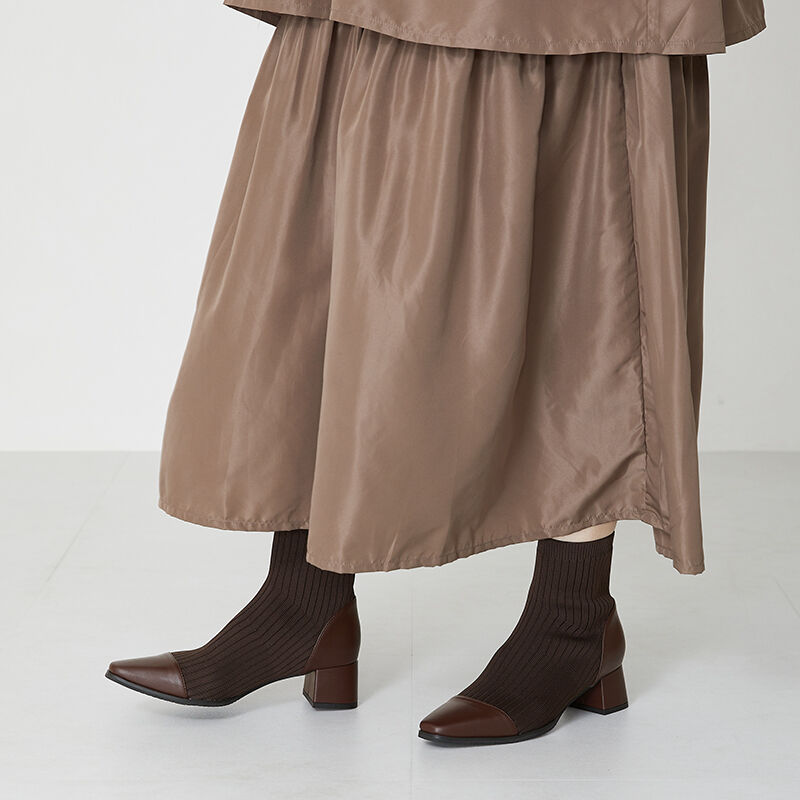 ORiental TRaffic「切替 ニット ヒールブーツ /31407 柔らかい ストレッチ」|ショートブーツ|